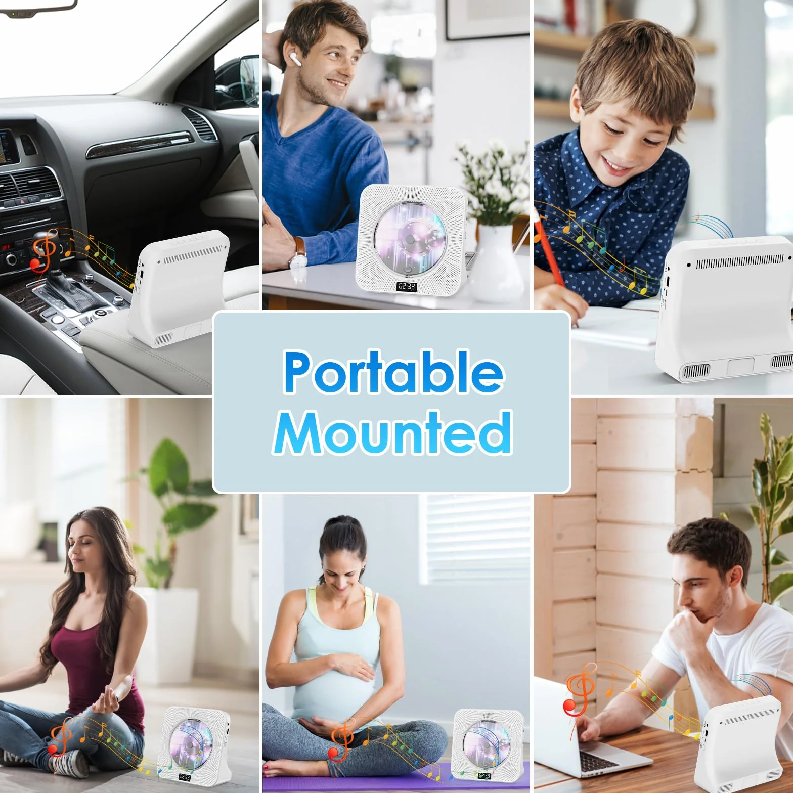 Gueray Lettore CD Desktop Bluetooth Con Altoparlanti Per La Casa - Portatile Con AUX USB Cuffia Jack FM Radio HiFi - Boombox Con Telecomando Display LCD Per Bambini Regalo