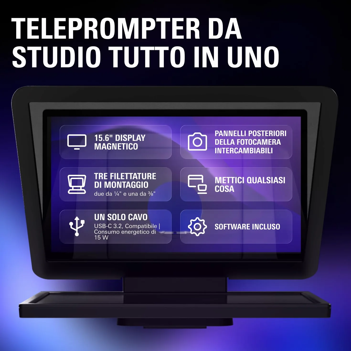 Elgato Prompter XL - Teleprompter full-size con display rimovibile, monitor per videoconferenze, per fotocamere DSLR, mirrorless e da studio, configurazione con un solo cavo – USB-C 3.2 per PC e Mac