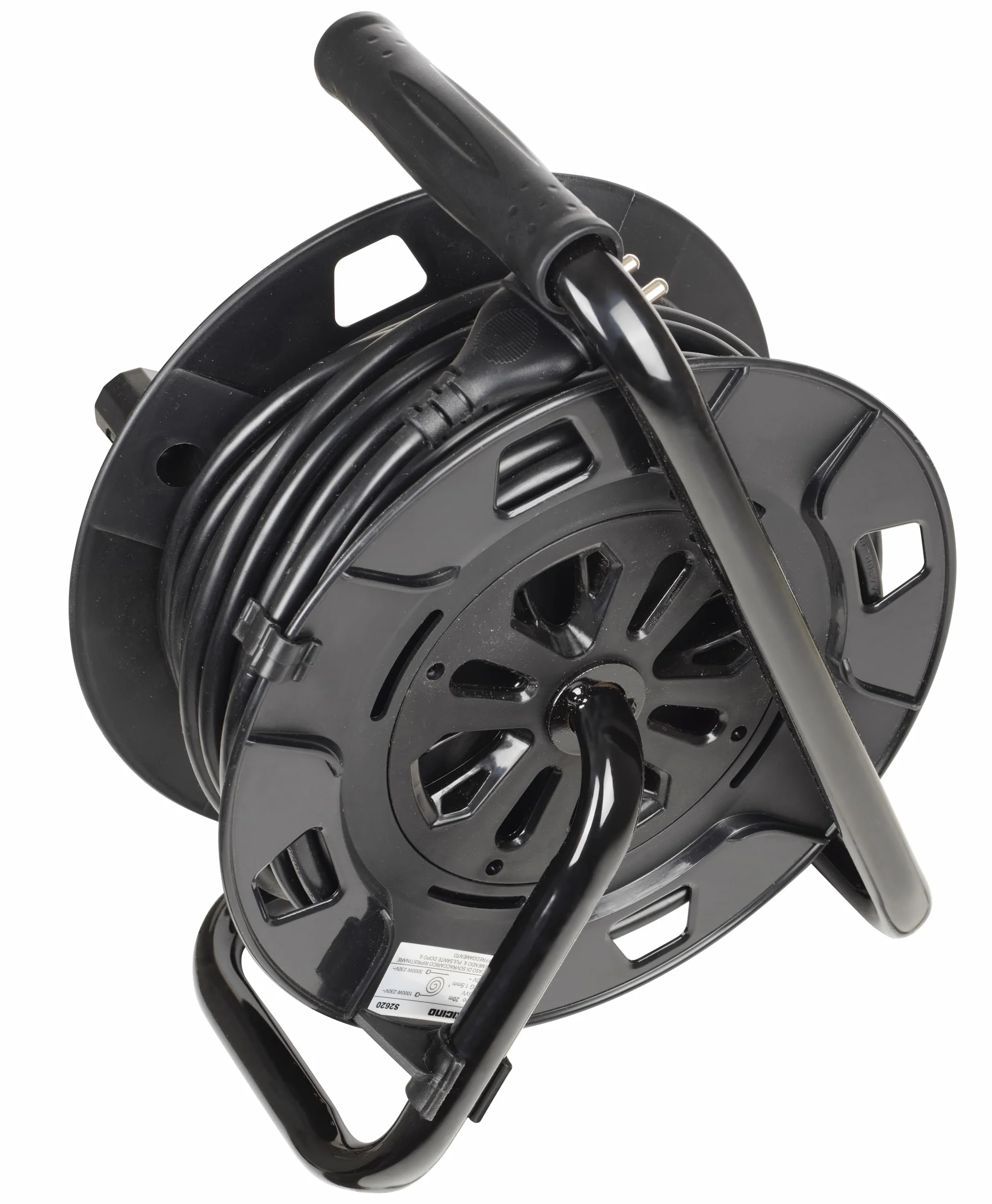 BTICINO Avvolgicavo S2620, Prolunga Elettrica 20 Metri, 4 Prese Polivalenti Schuko Bipasso, Spina Grande 16A, Interruttore Termico, Maniglia Ergonomica, Ferma Cavo, Full Black