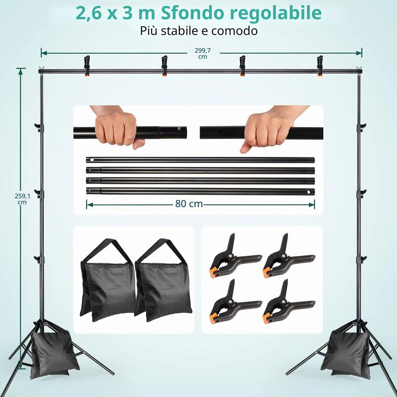 Set Softbox per studio fotografico, FGen cotone Greenscreen, set da 2.6 m x 3 m, con lampada fotografica CFL da 135 W, 85 W, lampada fotografica, sacco di sabbia per prodotti ritratti, foto