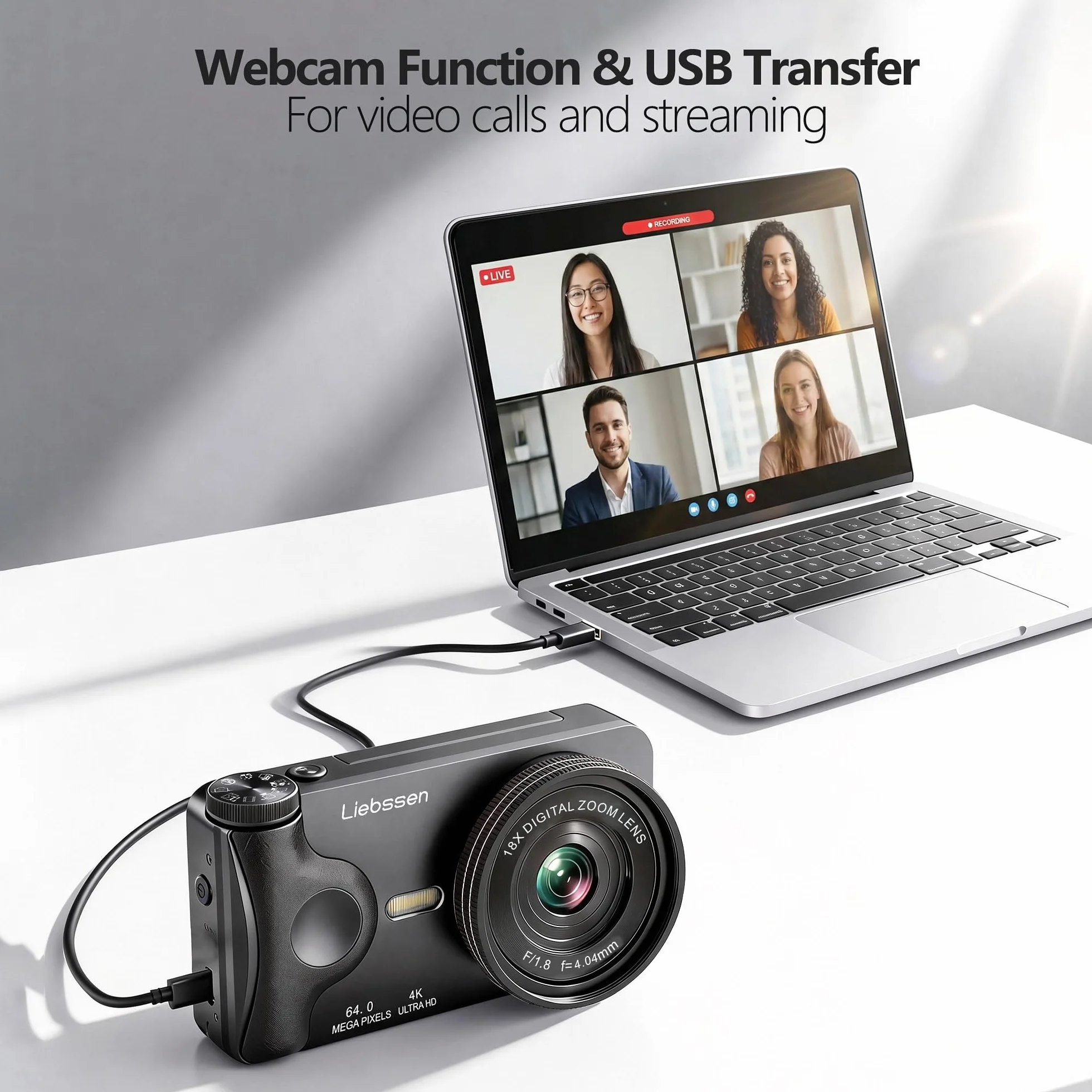 Fotocamera Digitale 4K 64MP Autofocus Ribaltabile 3,0" 180° Ricaricabile Portatile per Foto&Vlog, Time Lapse, Slow Motion&20 Filtri 2000mAh 32GB, per Creator Social, Bambini e Principianti (Nero)
