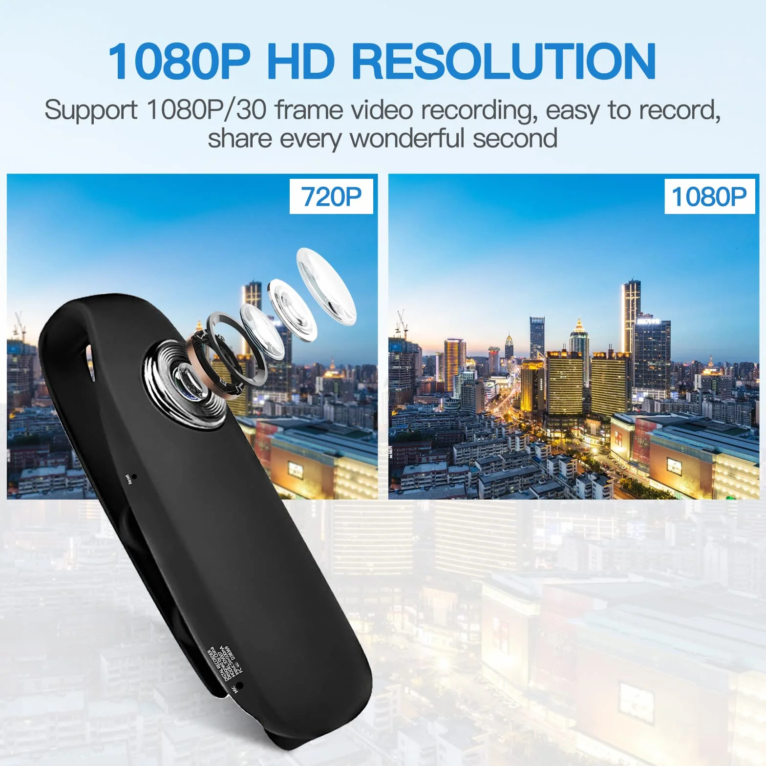 CAMMHD 1080P 32GB Body Cam Full HD Portatile Bodycam con Registrazione One-Touch, Rilevamento del Movimento, 3-7 Ore di Registrazione, Supporto alla Connessione OTG (Supporto Massimo fino a 512GB)