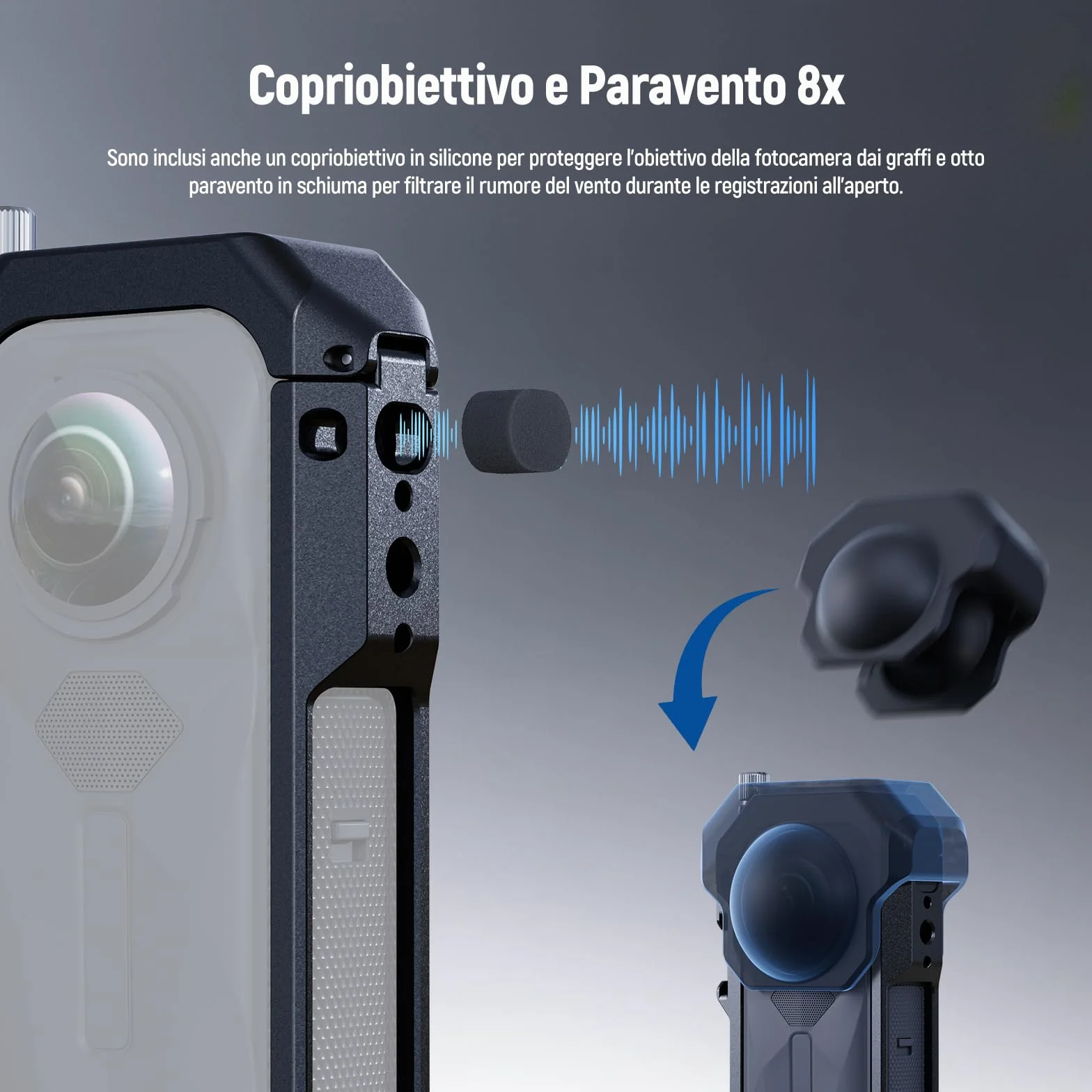 NEEWER Gabbia Fotografica per Insta360 X5, Custodia Protettiva, Telaio Lega Alluminio per Video Rig con Sgancio Rapido, Adattatore Montaggio, Filettature 1/4", Paraluce, Accessori per Action Camera