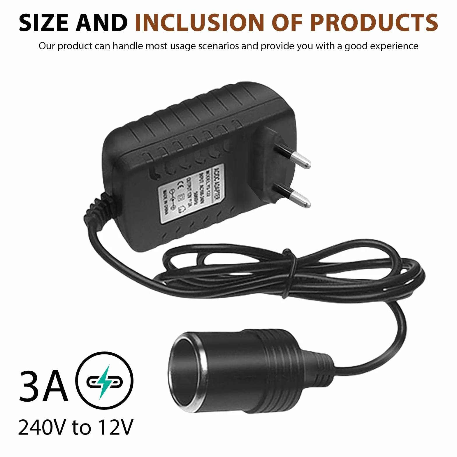 SPORWAY Adattatore di alimentazione: convertitore di tensione, 220 V a 12 V 3 A, adattatore AC DC, convertitore di corrente, accendisigari per presa domestica