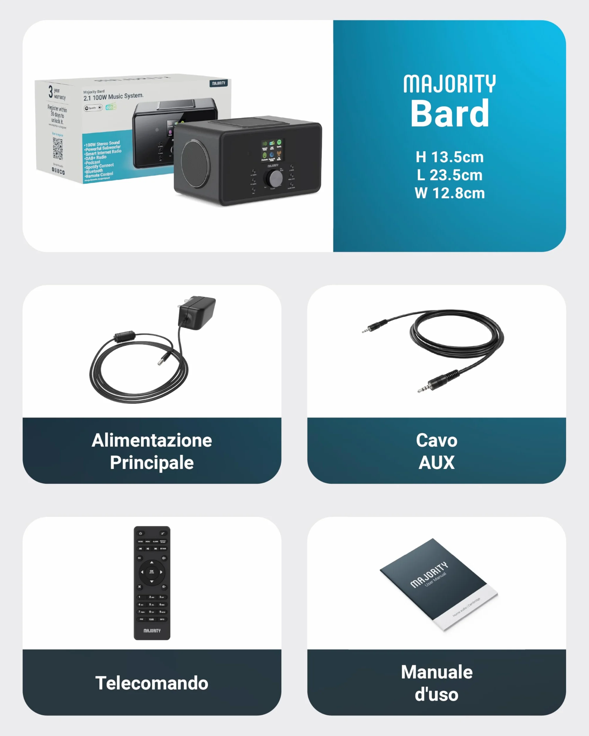 Majority Bard Radio DAB+ WiFi Bluetooth Subwoofer 2.1 Internet Radio Digitale Spotify Connect FM