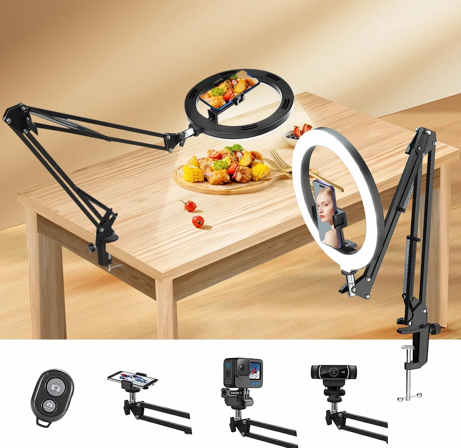 yAyusi 10'' Ring Light con Supporto per Telefono, Treppiede LED Dimmerabile per Video TikTok YouTube