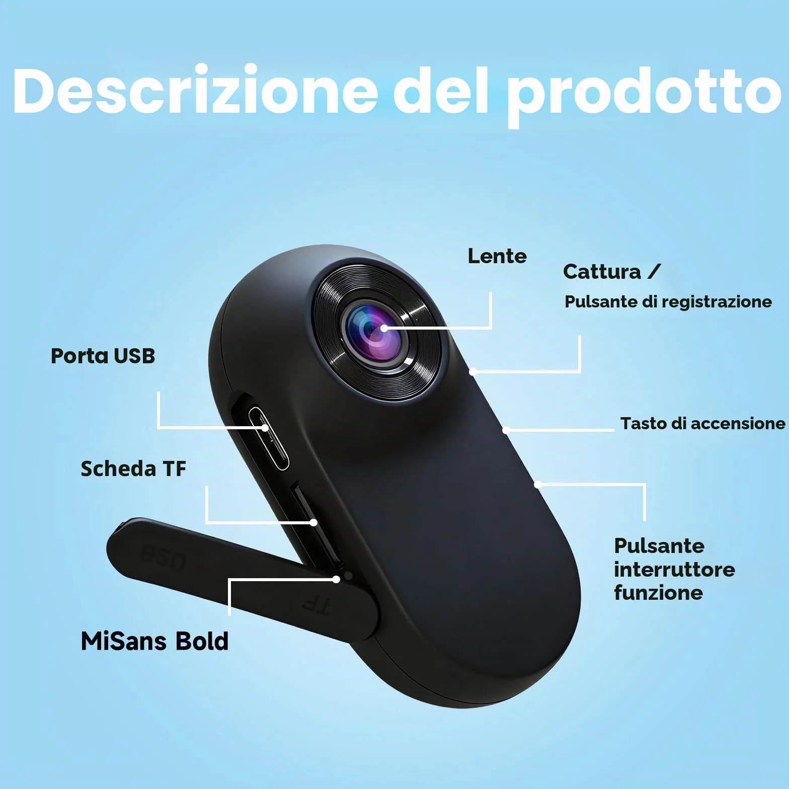 Mini Action Cam Portatile, Body Cam Ultraleggera, POV Camera con Memoria Integrata 32GB, Bodycam Multifunzionale Ideale per Viaggi, Ciclismo ed Escursioni Outdoor(Blu Marino)