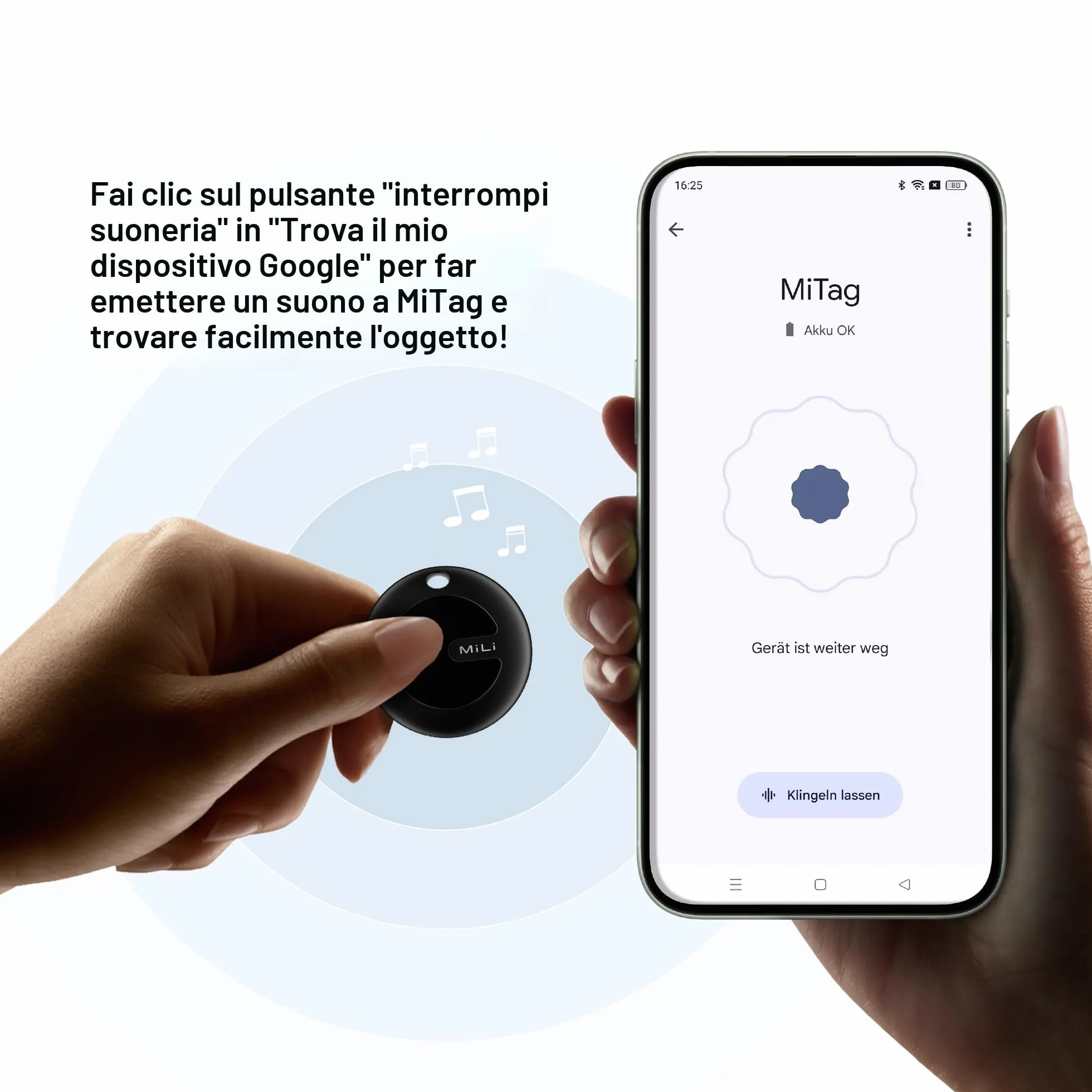 MiTag Smart Tracker Tag, Localizzatore Bluetooth Compatibile con Trova dispositivo (Solo Android), Trova Oggetti e Chiavi/Bagagli/Valigie/Zaini, Portafogli/Batteria Sostituibile, Nero-4Pack