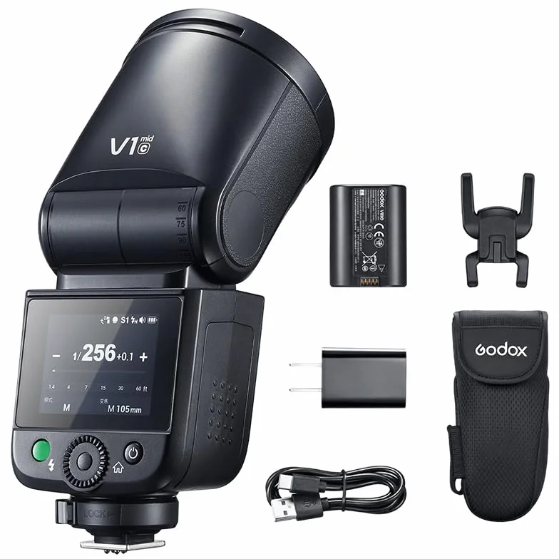 Godox V1midC TTL flash sferico per fotocamere Canon, flash da 55 W con 650 flash disponibili, luce pilota a LED da 2 W, HSS a 1/8000 s, tempo di ricarica di 1,7 s, batteria integrata da 2200 mAh