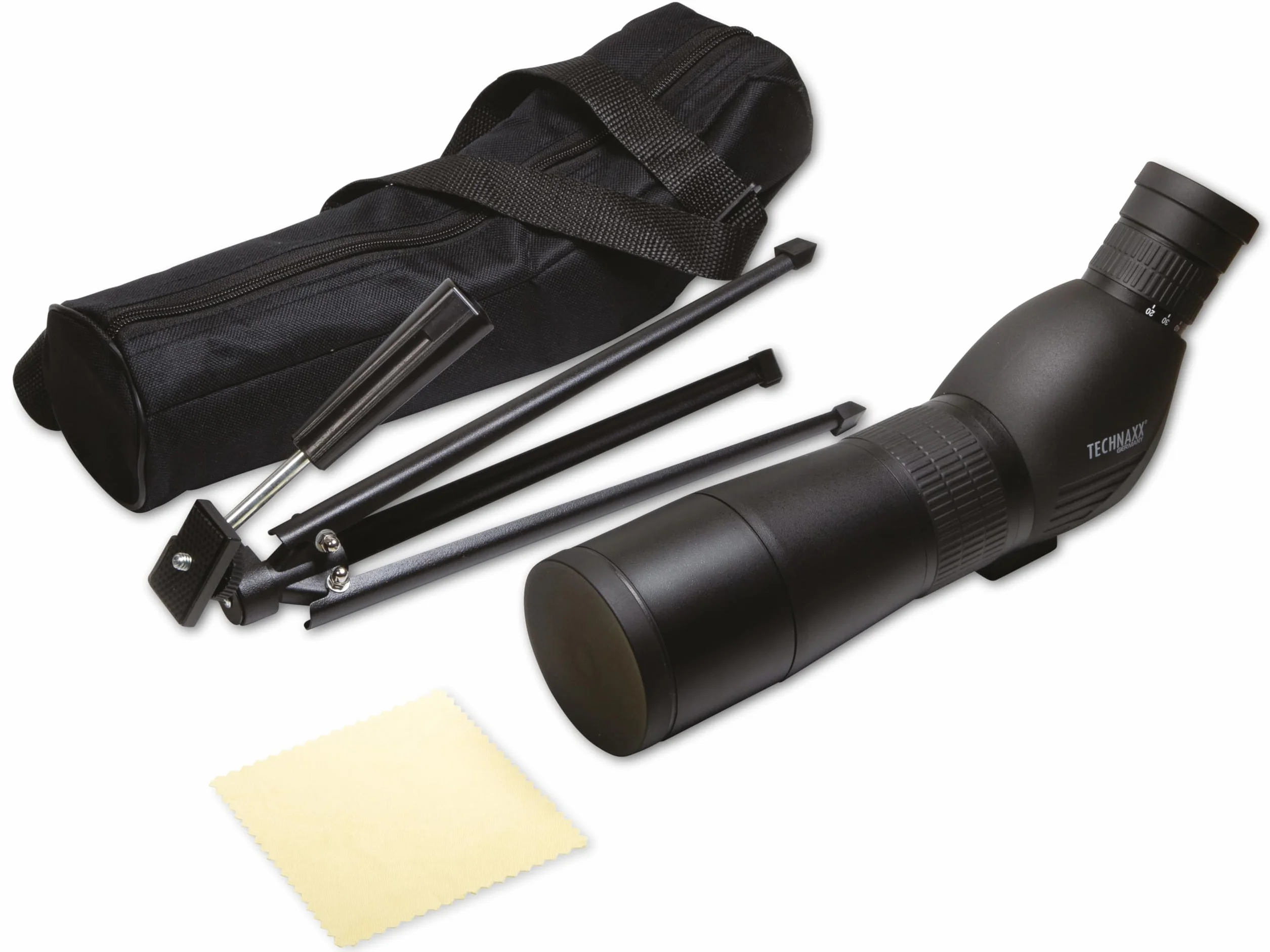 Technaxx Cannocchiale 20-60x60 con Treppiede per Birdwatching Caccia Tiro Sportivo – Telescopio Zoom con Obiettivo 60mm Prisma BK7 Lenti Trattate Borsa da Trasporto Outdoor Natura Viaggio TX-180