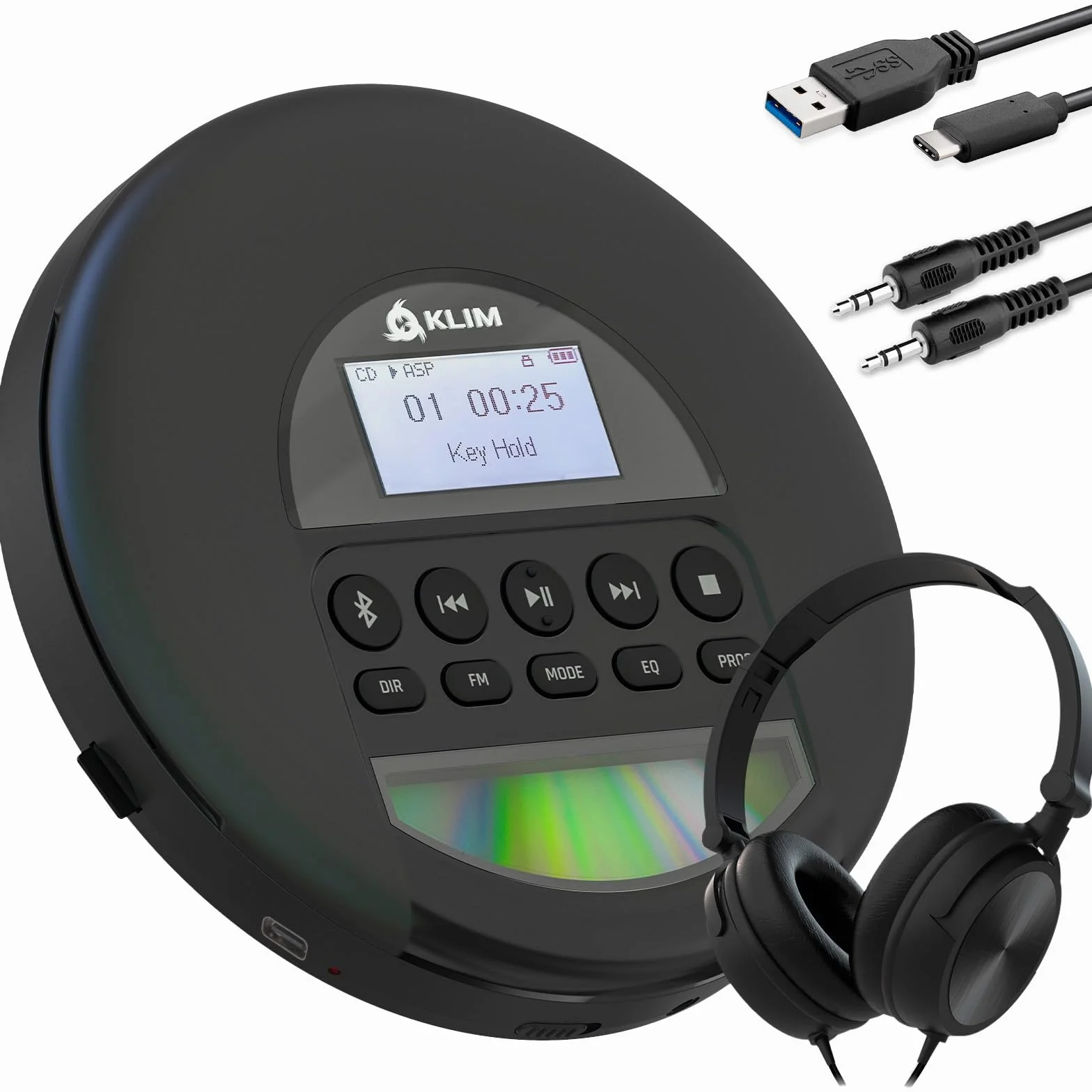 KLIM Nomad - Lettore cd portatile - Batteria a Lunga Durata - Include Auricolari - Compatibile con CD-R, CD-RW, MP3 - Lettore SD, Radio FM, Bluetooth - Ideale per Auto - Hi-Fi - Nuovo