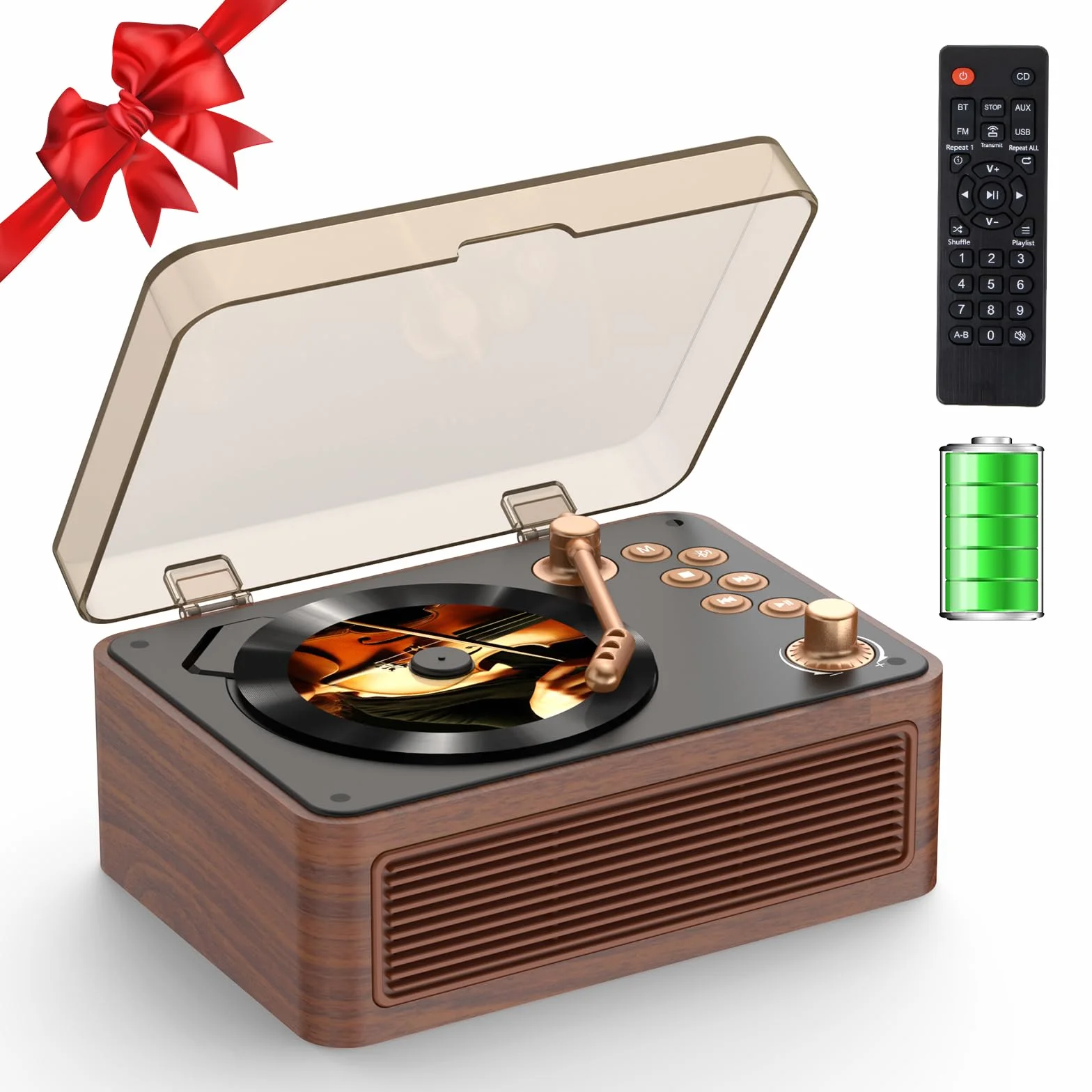 Kegaudio Lettore CD Portable Bluetooth con Altoparlante Radio Telecomando USB/AUX Noce