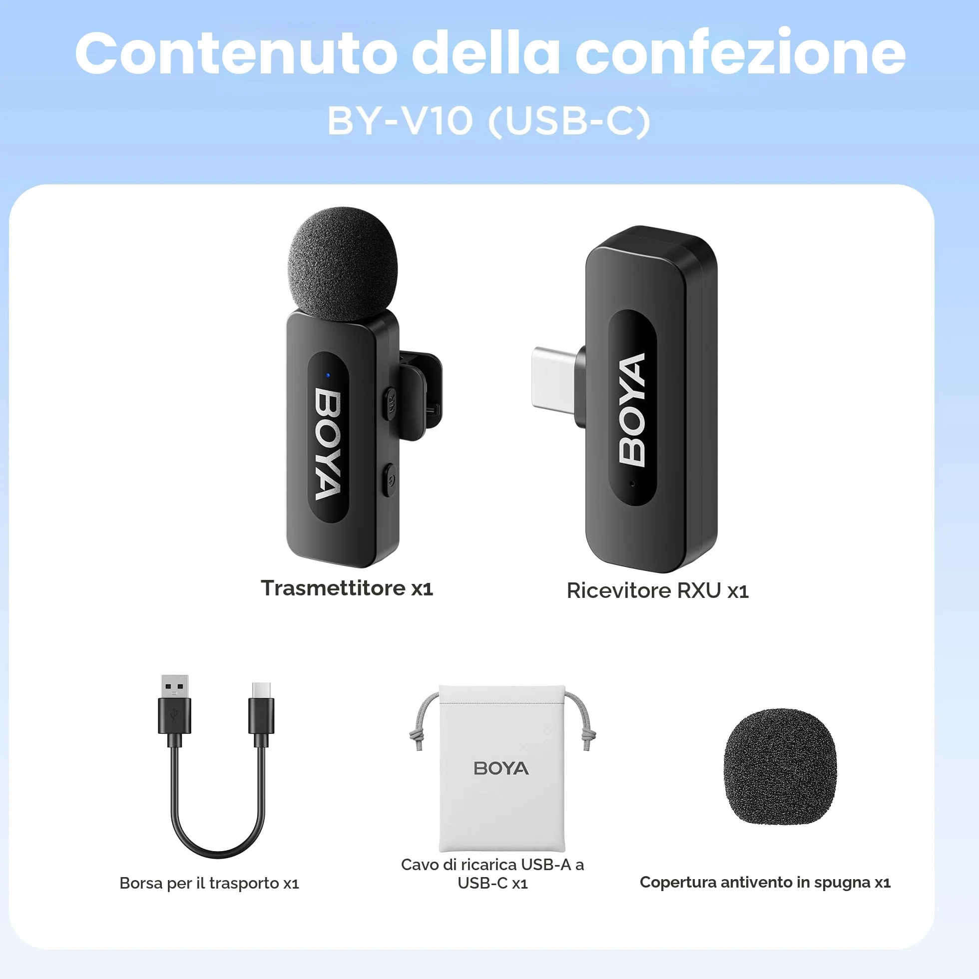 BOYA BY-V10 Microfono Lavalier Wireless USB-C, Mini Microfono Lpel per Smartphone iPhone 15/Android/Microfono Vlog Tipo-C per Youtube Podcast Facebook Vlogging Registrazione Video