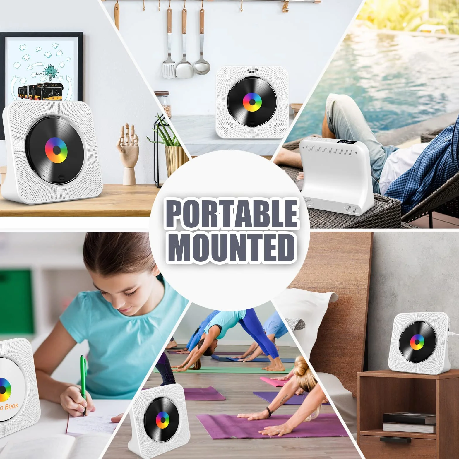 Lettore CD Desktop Bluetooth Gueray Montabile a Parete Altoparlanti HiFi Display LED Radio FM USB MP3 Tipo C (Bianco)