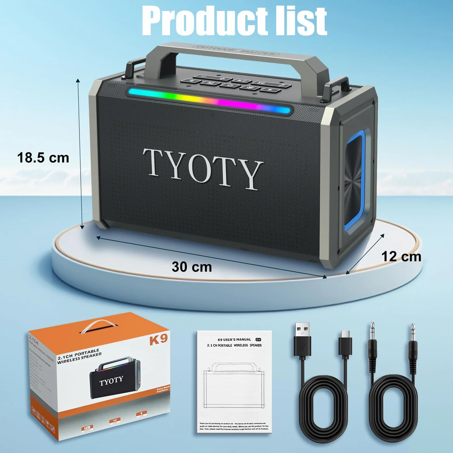 Altoparlante Bluetooth portatile da 80 W, suono stereo wireless per esterni, bassi profondi, altoparlanti grandi, potenti e impermeabili IPX5 per feste in casa con luci LED colorate, TWS, EQ, AUX, USB