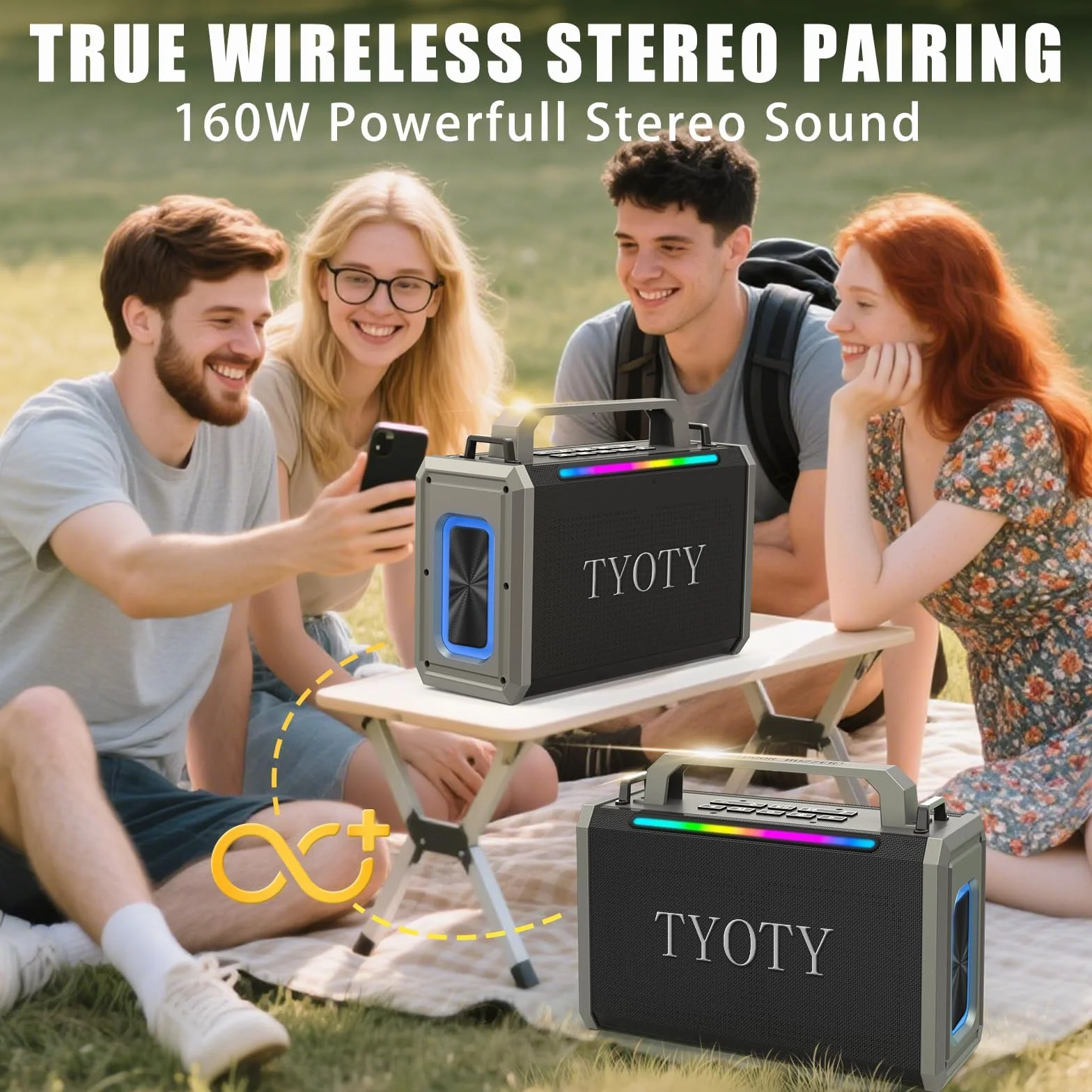 Altoparlante Bluetooth portatile da 80 W, suono stereo wireless per esterni, bassi profondi, altoparlanti grandi, potenti e impermeabili IPX5 per feste in casa con luci LED colorate, TWS, EQ, AUX, USB