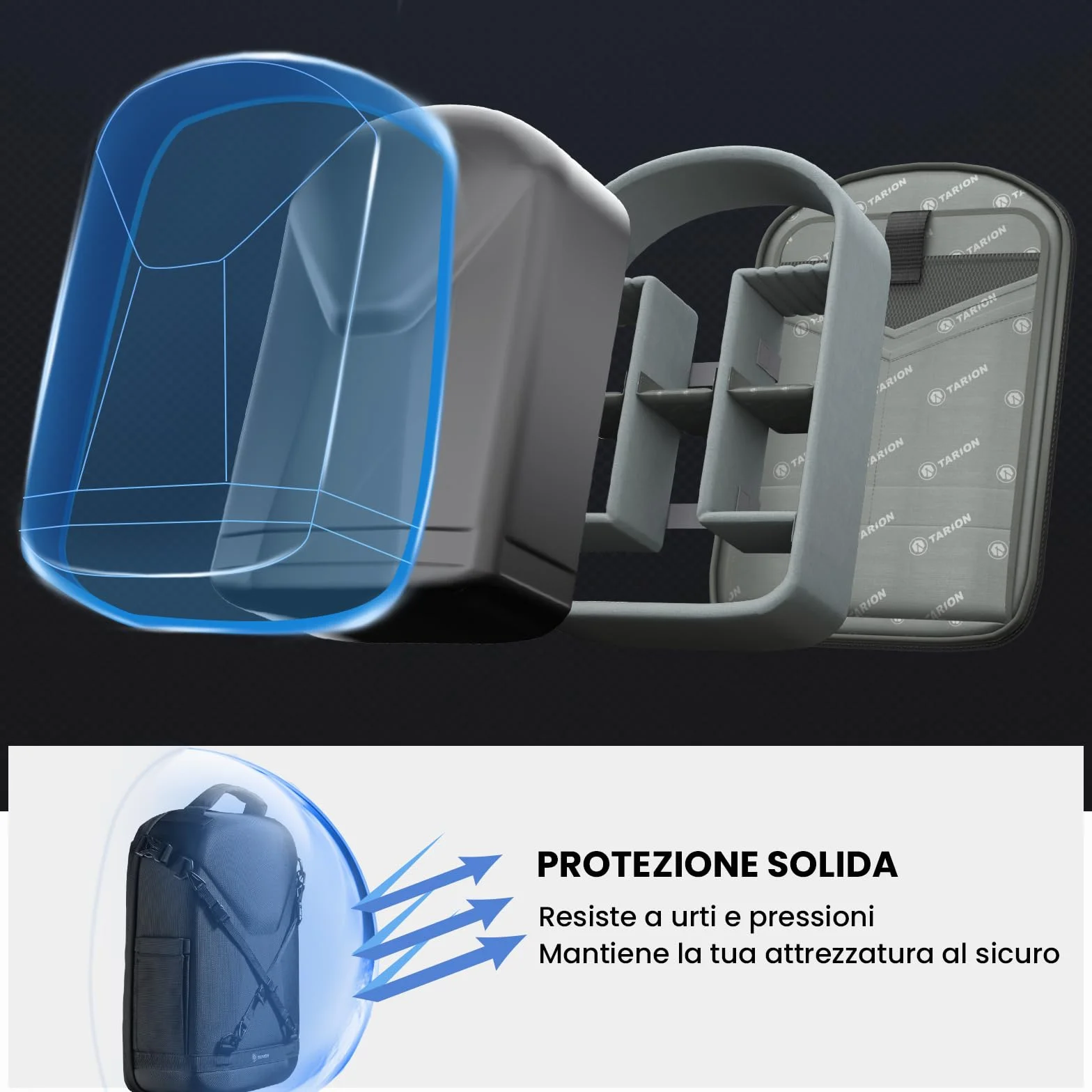 TARION Zaino per fotocamera, zaino fotografico con guscio rigido, borsa per fotocamera con scomparto per laptop da 15" e copertura antipioggia, zaino per droni DSLR SLR fotocamere accessori