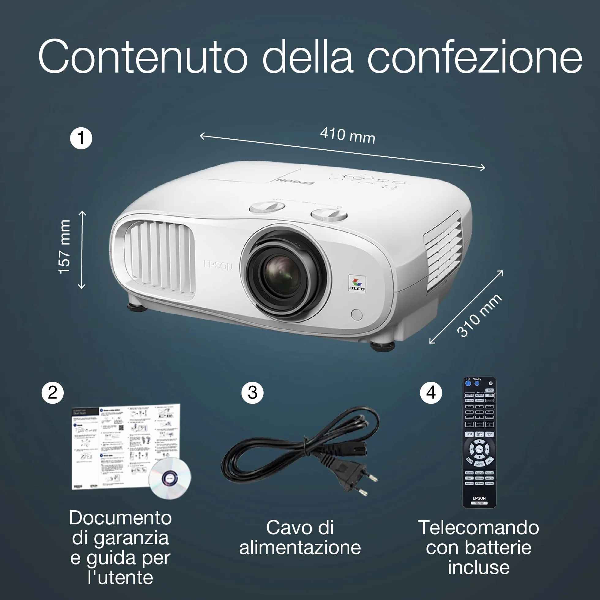 Epson EH-TW7100 | Videoproiettore 4K PRO-UHD | 3.000 lumen | 3LCD | Display da 500” | Streaming facile da dispositivo con 2 porte HDMI | Altoparlante stereo 10W | Per uso domestico e gaming | Bianco