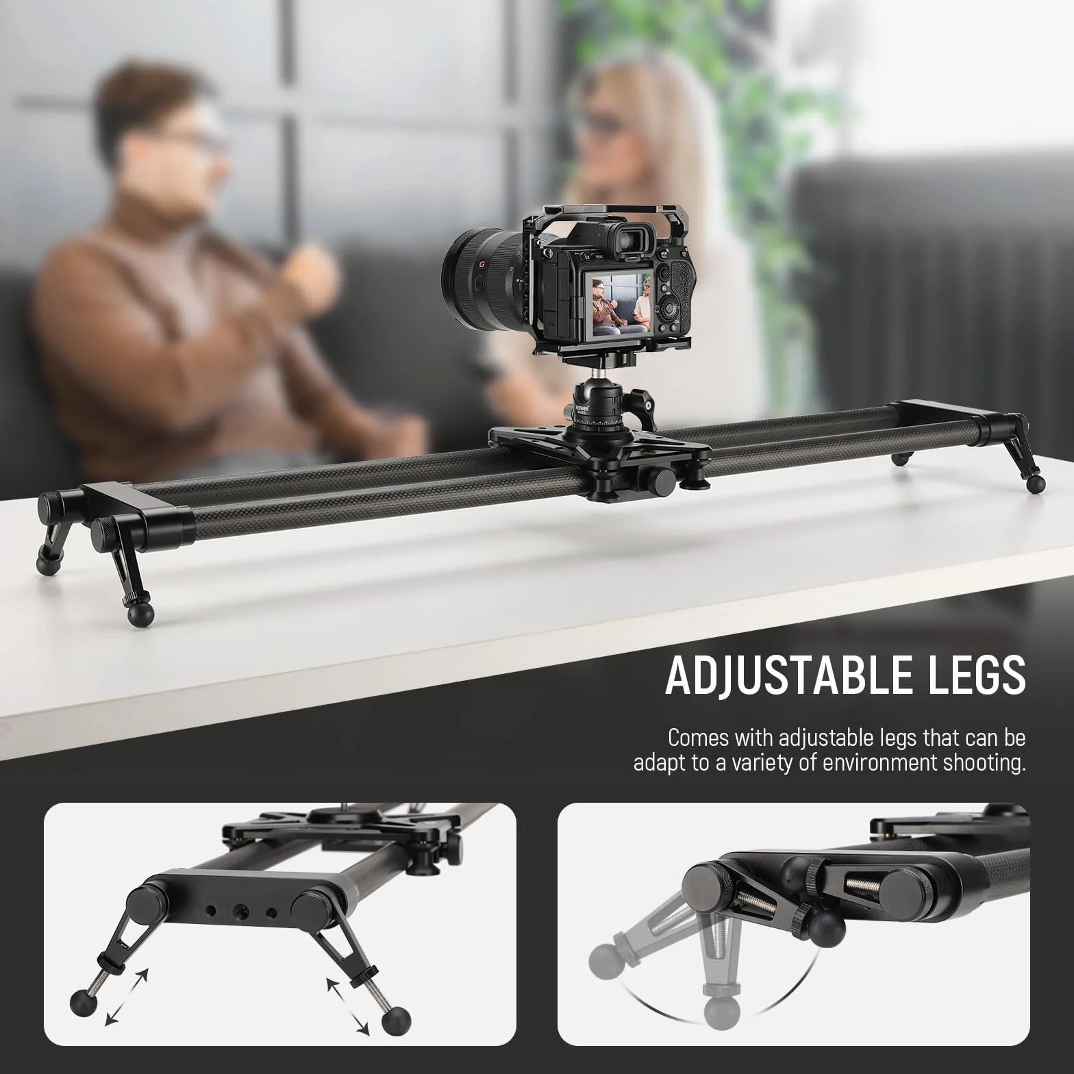 NEEWER 31,5"/80 cm in fibra di carbonio, dolly con tubo più spesso e supporto più stabile, 4 cuscinetti lisci precisi e livellamento per fotocamere DSLR, carico massimo 8 kg, CS80CM