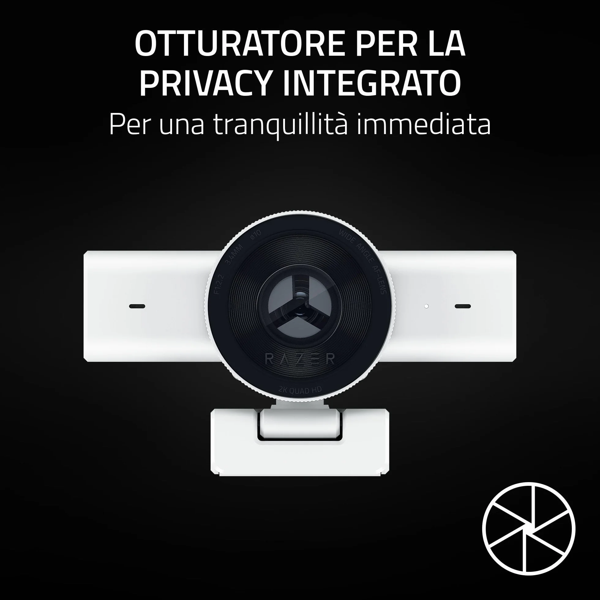 Razer Kiyo V2 X - Webcam Full HD 1080p 60 FPS per Creatori - Autofocus Veloce - Obiettivo Grandangolare - Microfono Integrato - Compatibile con Open Broadcaster Software e Xsplit | Bianco