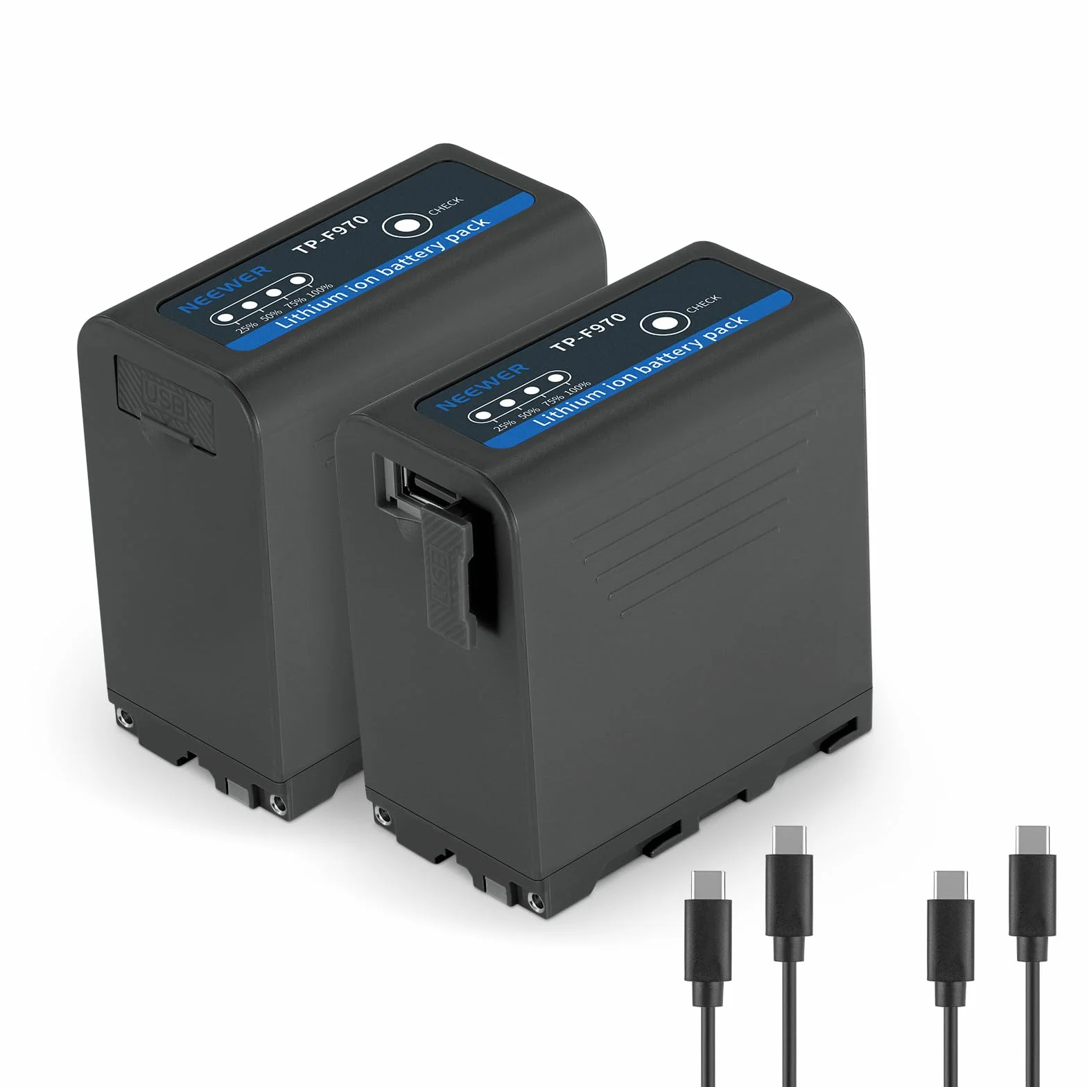 NEEWER 2pz NP-F970 7800mAh Batteria Ricambio per Sony FX3/FX30/A7, per Canon R5, per Nikon Z8, Battery Ricaricabile Ricarica Rapida PD Tipo C da 20W per Videocamera Fotocamera Luce Video LED, TP-F970