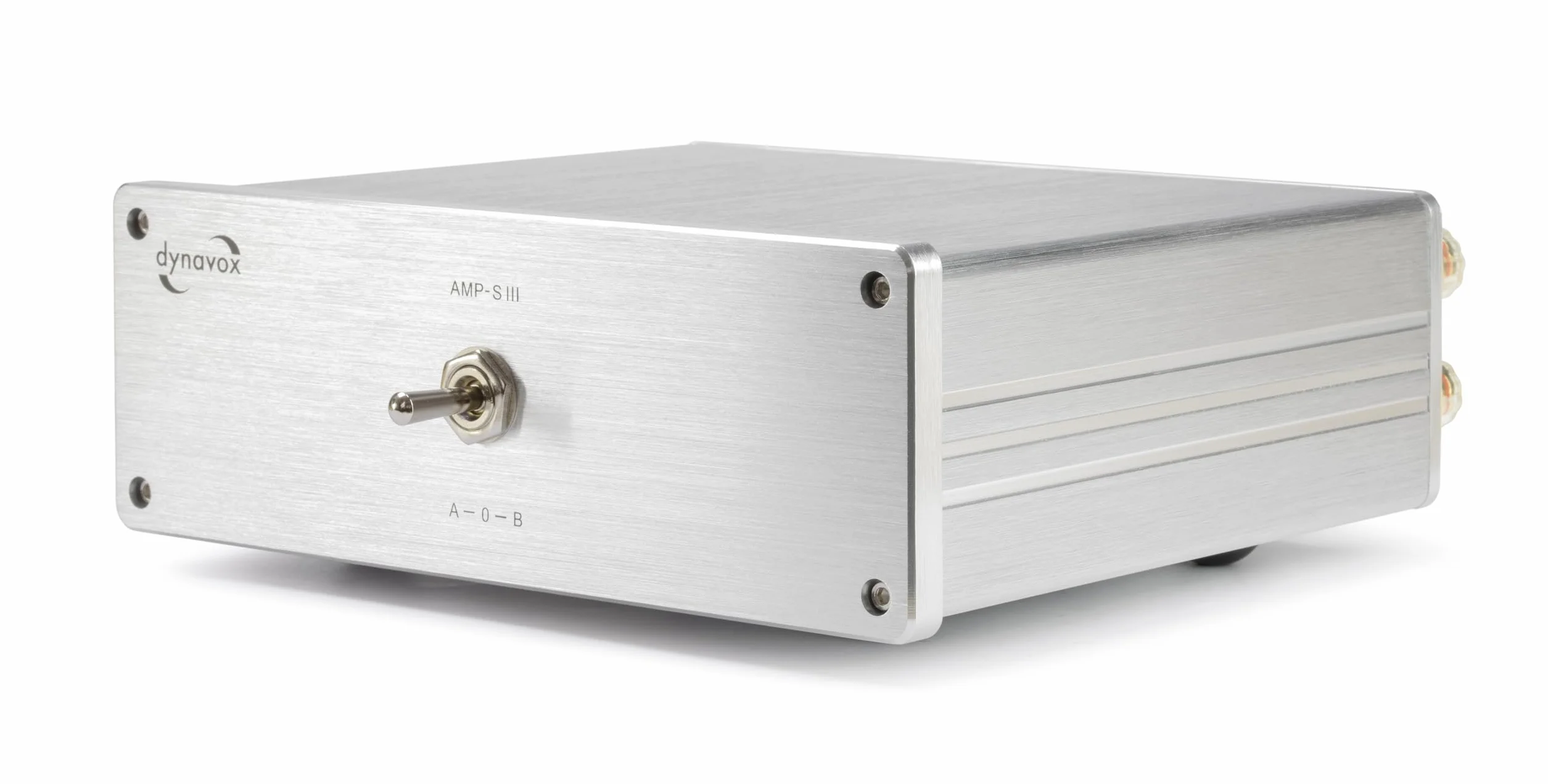 Dynavox AMP-S III commutatore amplificatori altoparlanti 2 coppie casse 1 amplificatore chassis alluminio connettori banana morsetti argento
