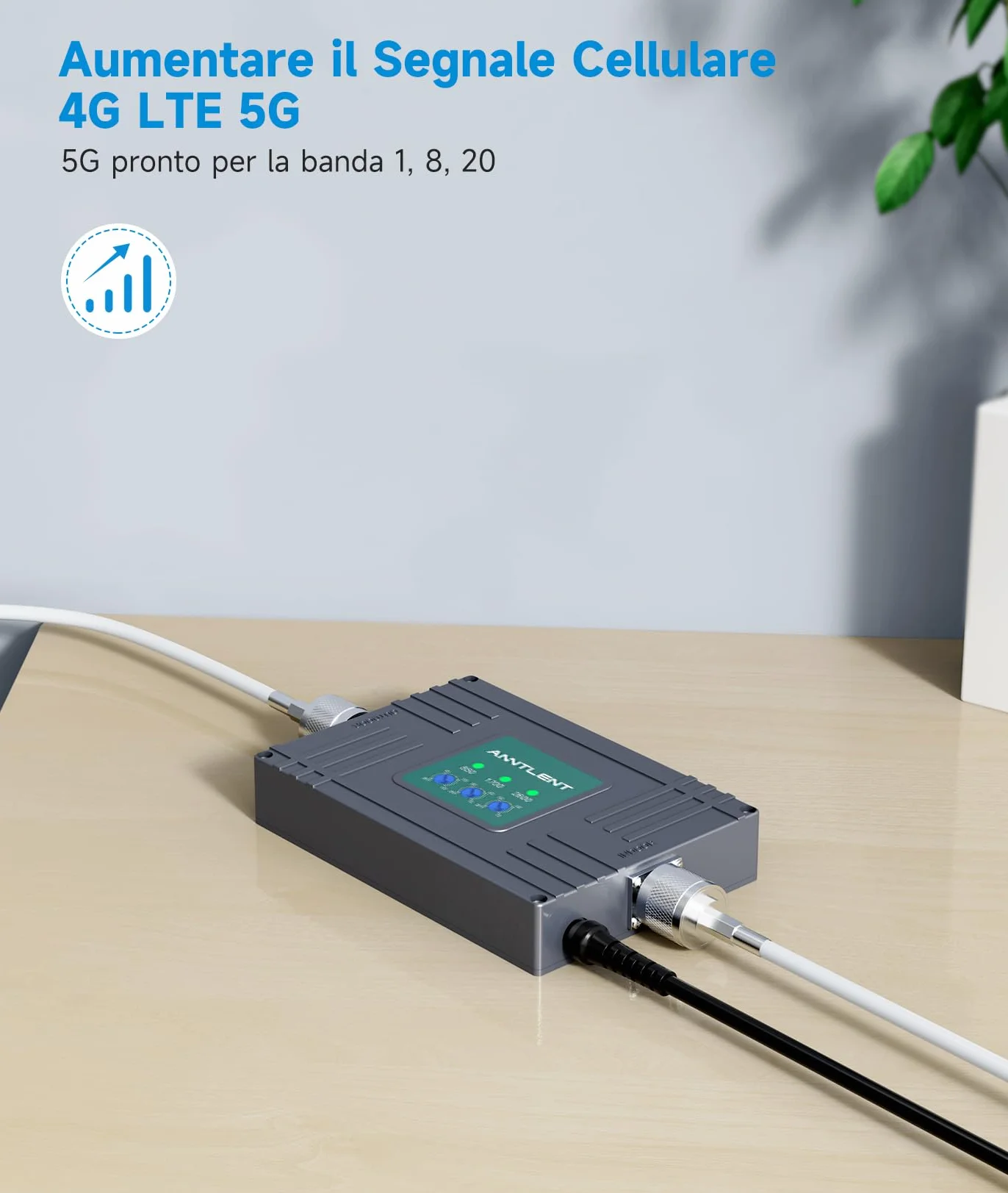 ANNTLENT Amplificatore Segnale Cellulare - Banda 20/8/1 Ripetitore GSM Amplificatore 4G 3G LTE Per la Casa Ufficio Ripetitore Segnale Cellulare Tutti Gli Operatori Copertura Fino
