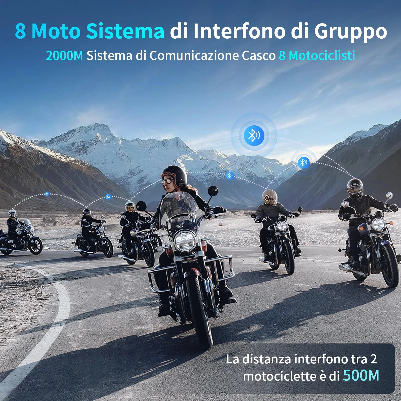 Fodsports M1-S PRO Interfono Moto V2.1, Interfono Casco Moto da 2000m per 8 Motociclisti, 5.0 Bluetooth Auricolare Moto con Condivisione Musicale, Audio Multitasking Cablato, Cancellazione del Rumore