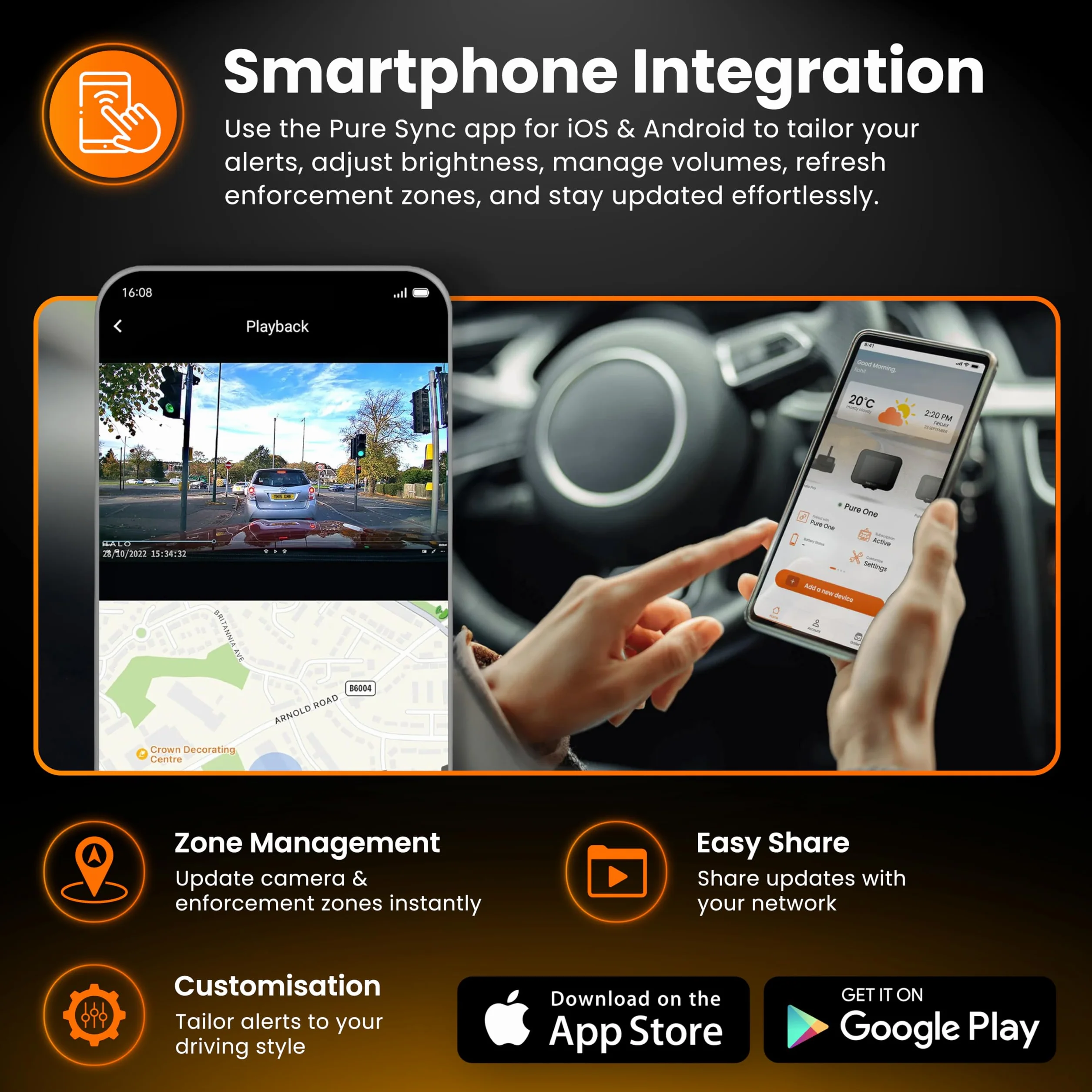 Road Angel Pure Sync Rivelatori di autovelox per auto UK - Rivelatore di autovelox Road Angel - Abbonamento richiesto per l'uso