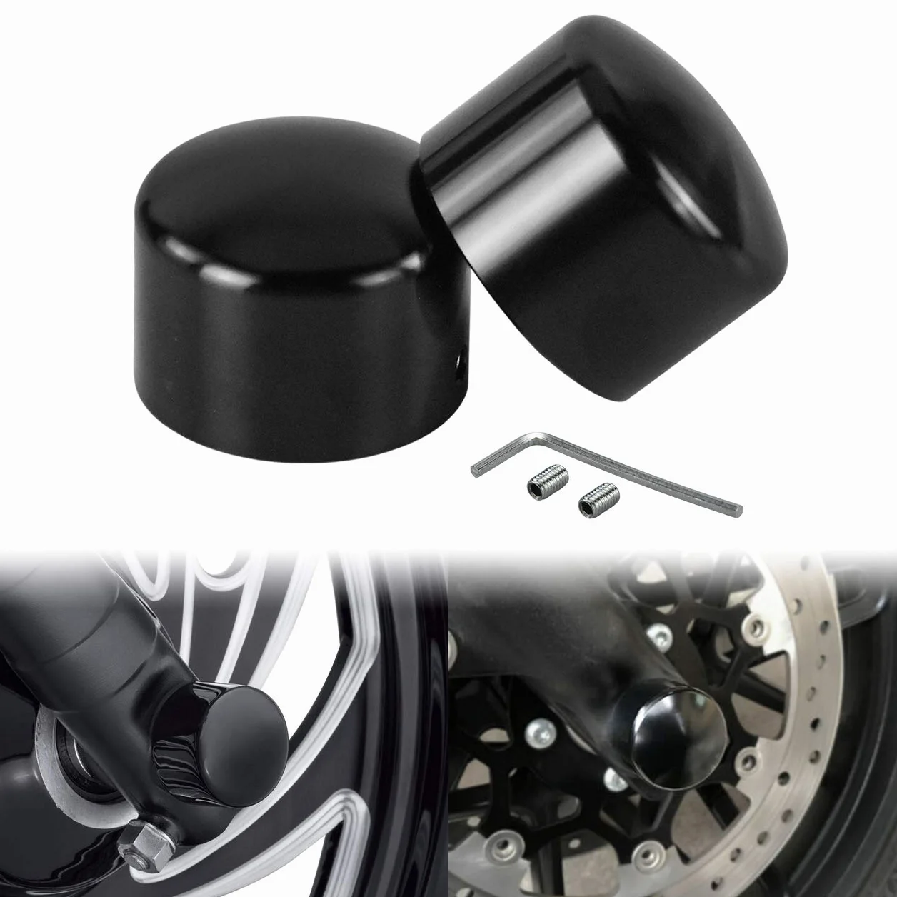 Tappi Copri Asse Anteriore Set 2 Pezzi Nero per Harley Sportster XL 1200 Dyna Softail Fat Boy Touring