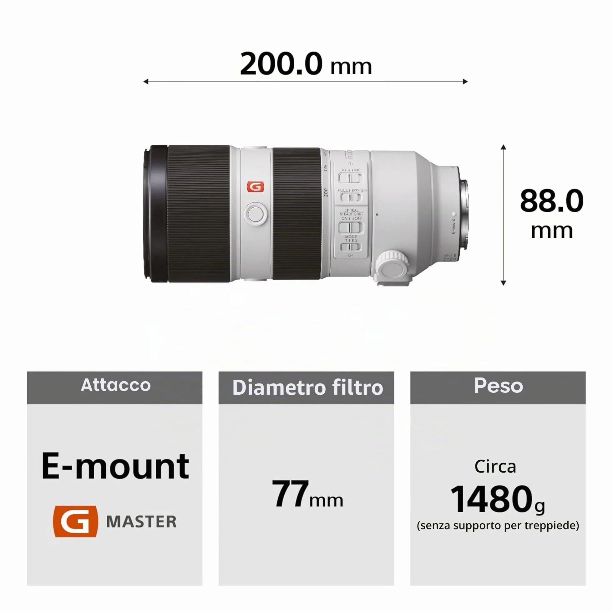 Sony SEL70200GM – Obiettivo teleobiettivo FE 70-200 mm f/2,8 GM OSS per full frame e APS-C(attacco E, Ideale per la fotografia sportiva e di ritratti, compatibile con la serie A7, ZV-E10, A6000)