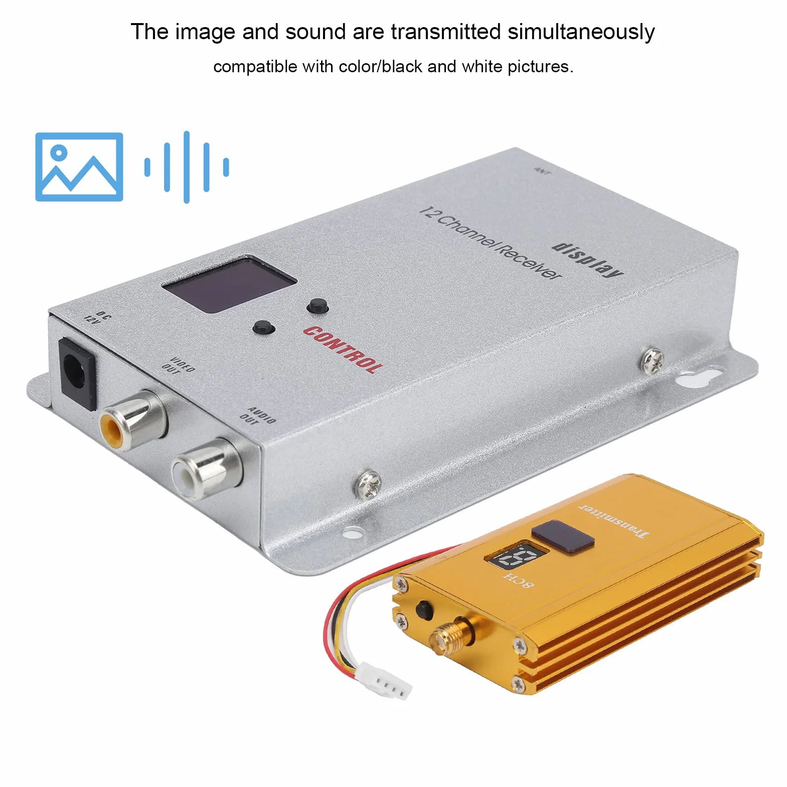 Ricevitore Trasmettitore Wireless 1.2G 1.5W, Trasmissione Sincrona Audio Video, Alta Sensibilità, Compatibile con Videocamera DVD VCR