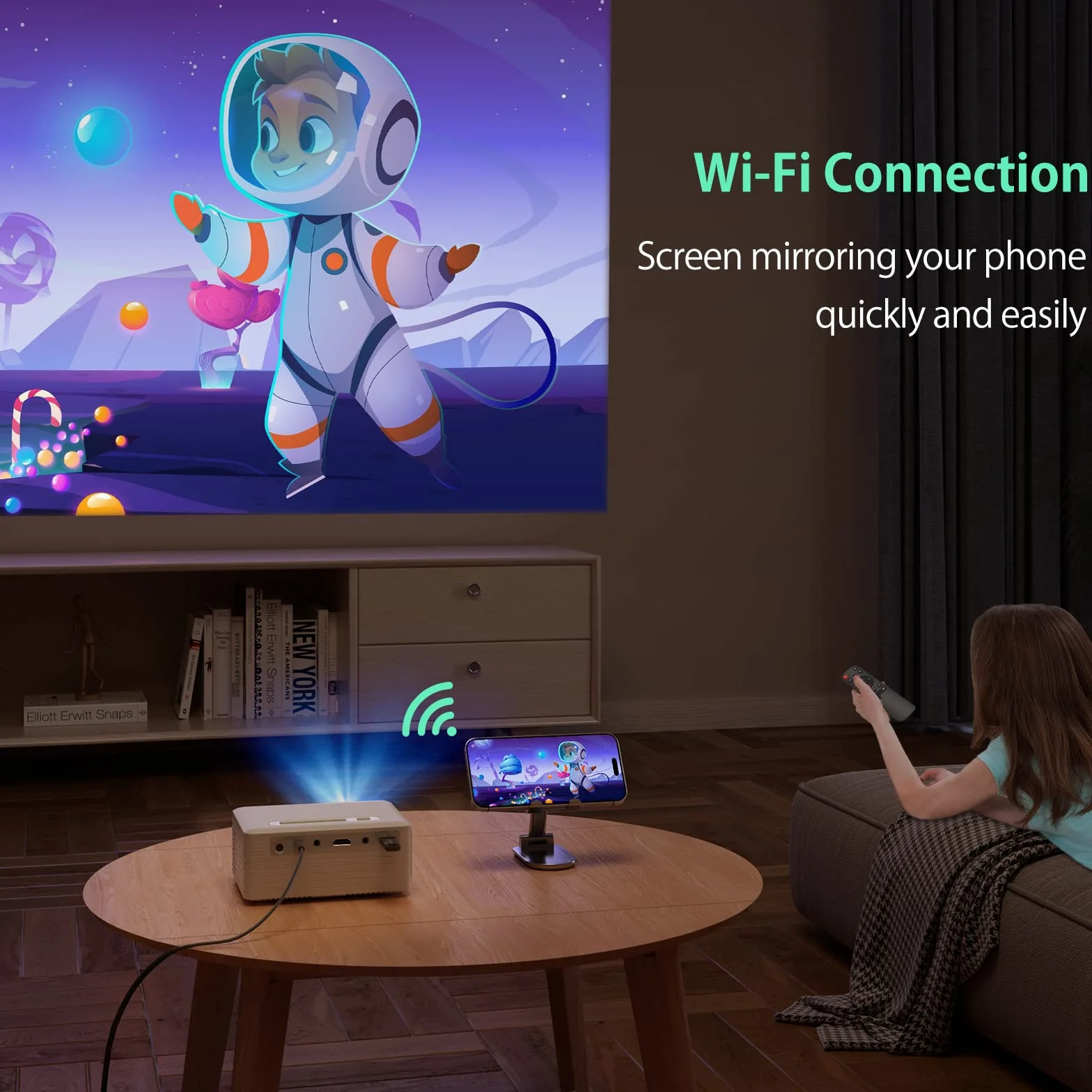 Mini Proiettore WiFi Bluetooth, YOTON Y3 Portatile Proiettore 15000 Lumens, Videoproiettore 4K Supporto Full HD 1080P, Zoom 50% e keystone ±50°, compatibile con telefoni iOS e Android/PC/Fire Stick