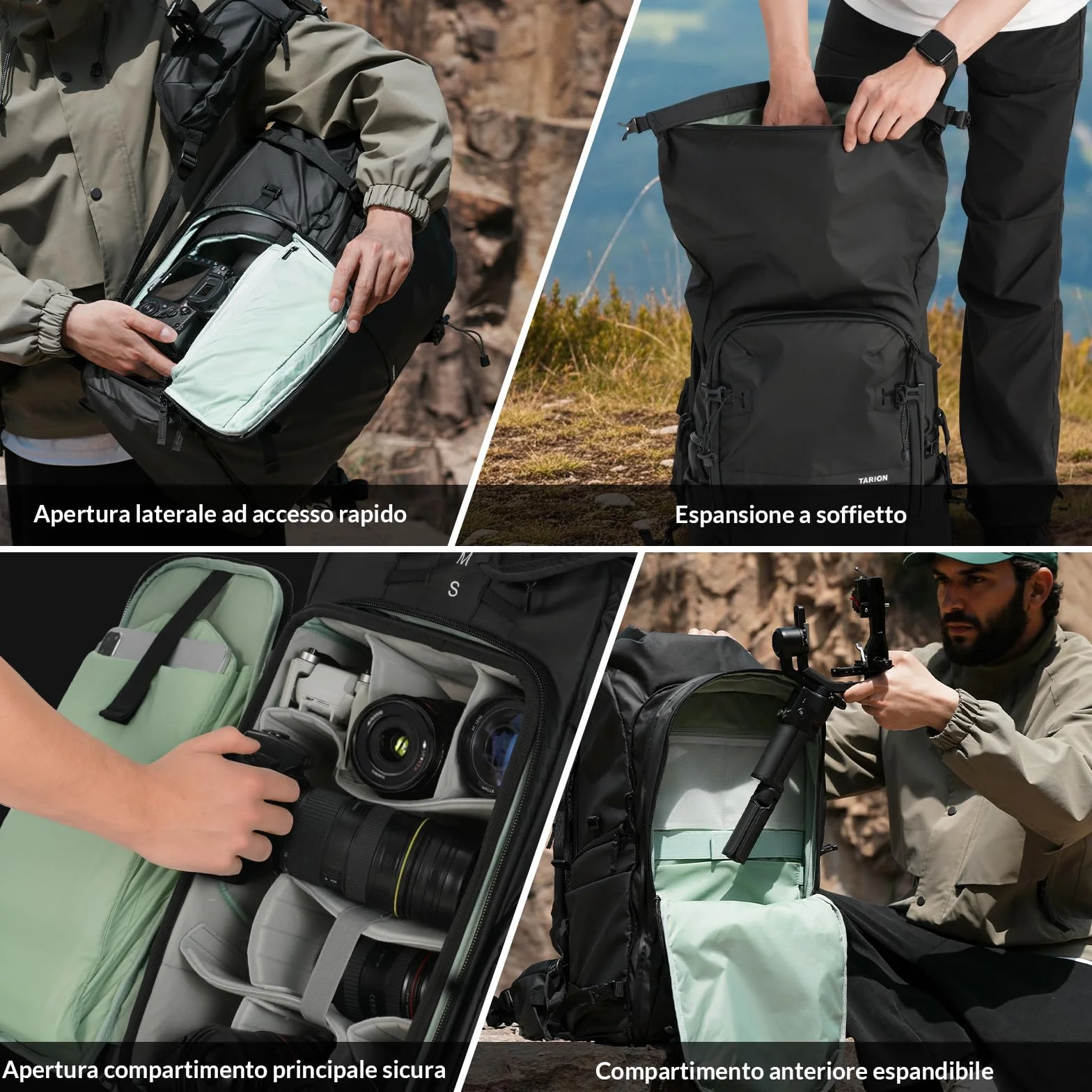 TARION Zaino Fotograifco Trekking Grande: Zaino Fotocamera Reflex Impermeabile Borsa Fotografica Professionale con Scomparto per Laptop da 16 per DSLR Drone Xprober