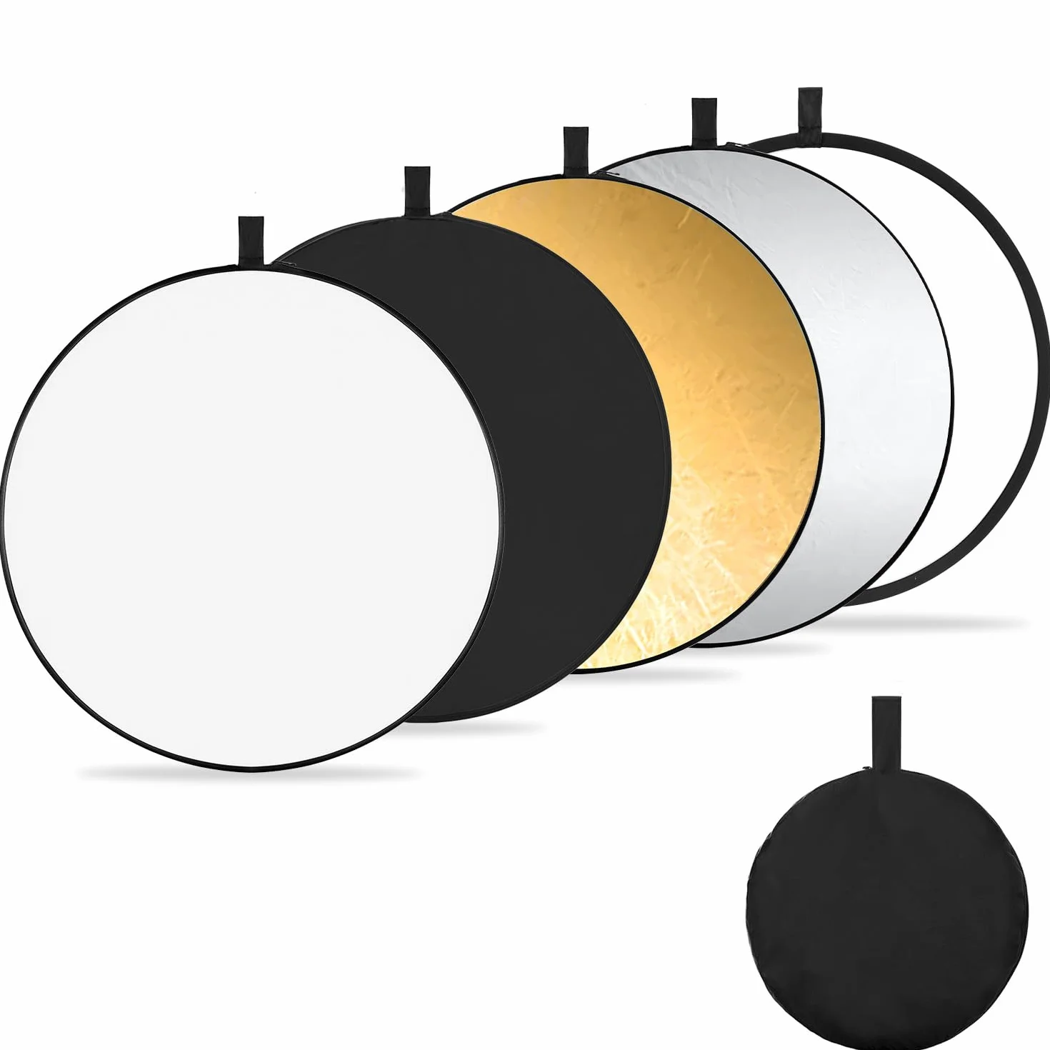 K&F CONCEPT 5-in-1 Riflettore di luce 43" (110 cm) Diffusore Fotografico Pieghevole Portatile per Studio e Illuminazione Esterna Oro Argento Bianco Nero Traslucido