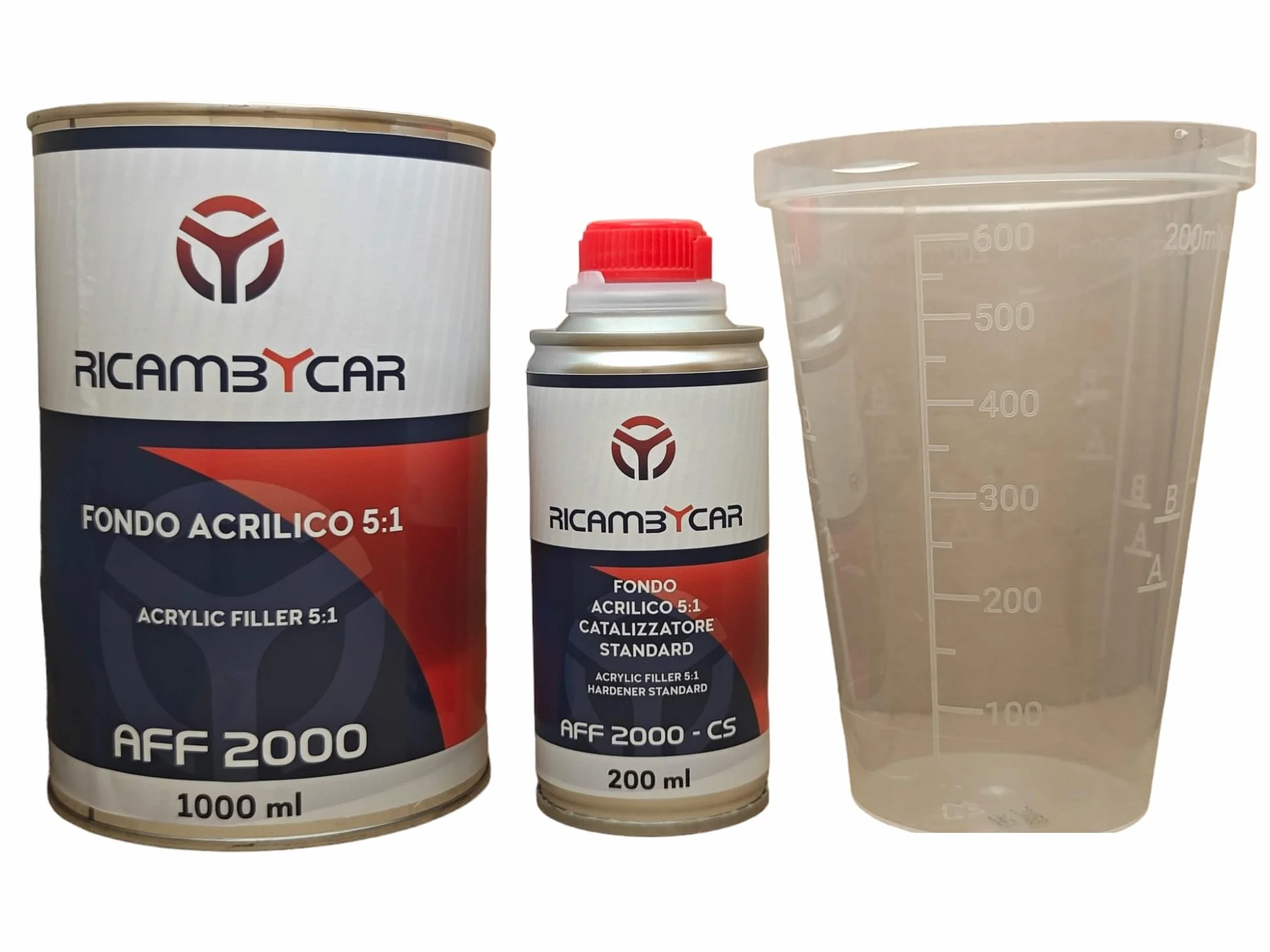 Fondo Acrilico Professionale Grigio 1L + Catalizzatore Standard 0,2L - Rapporto 5:1, per Auto e Moto - Elevata Resa Coprente