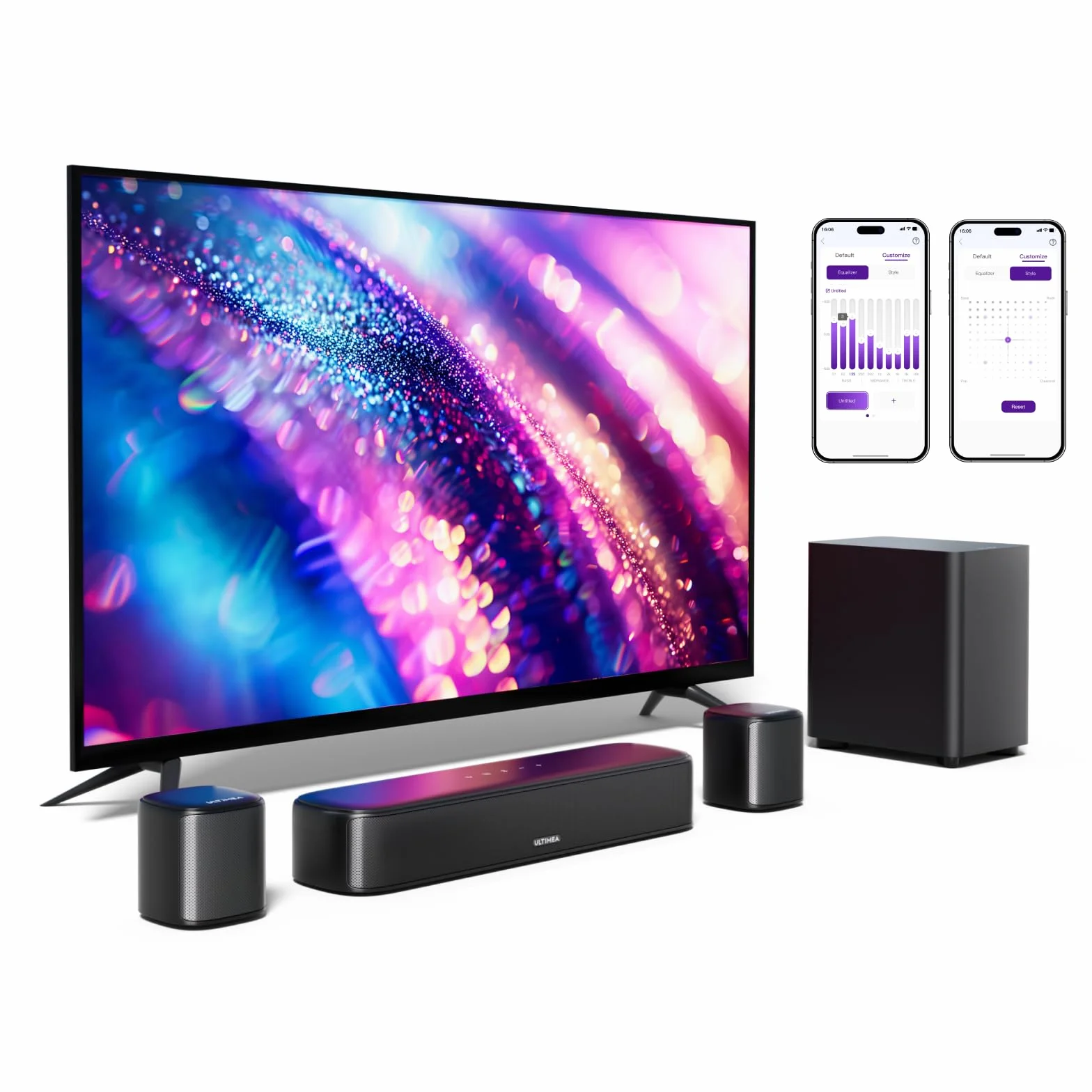 ULTIMEA 5.1ch Soundbar, Impianto Surround Virtuale per TV, App Controllo, Sound Bar per TV con Impianto Audio Home Theater, Soundbar Bluetooth con Subwoofer e 2 Altoparlanti Surround, Aura A30