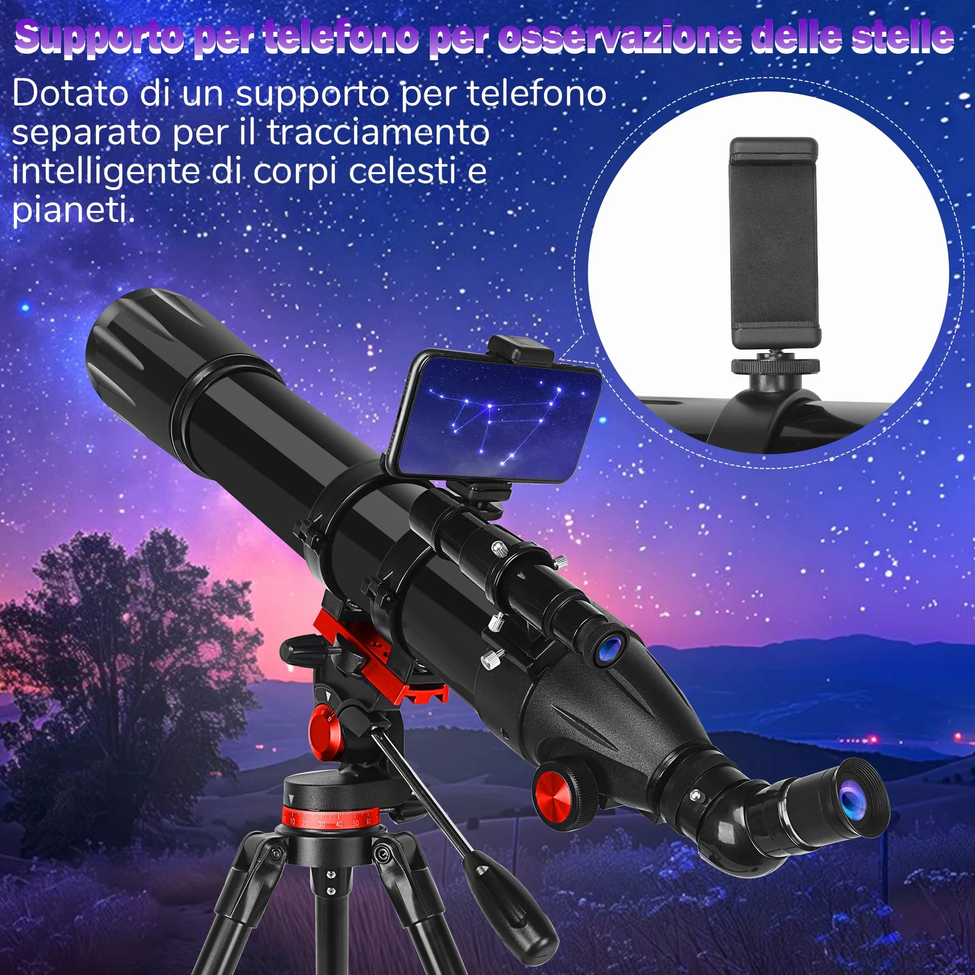 HETEKAN Telescopio, Telescopio Astronomico Professionale, 90/900 mm (36X-450X) Telescopios Rifrattore per Adulti Bambini e Principianti, per Osservazioni Planetarie, con Adattatore per Cellulare