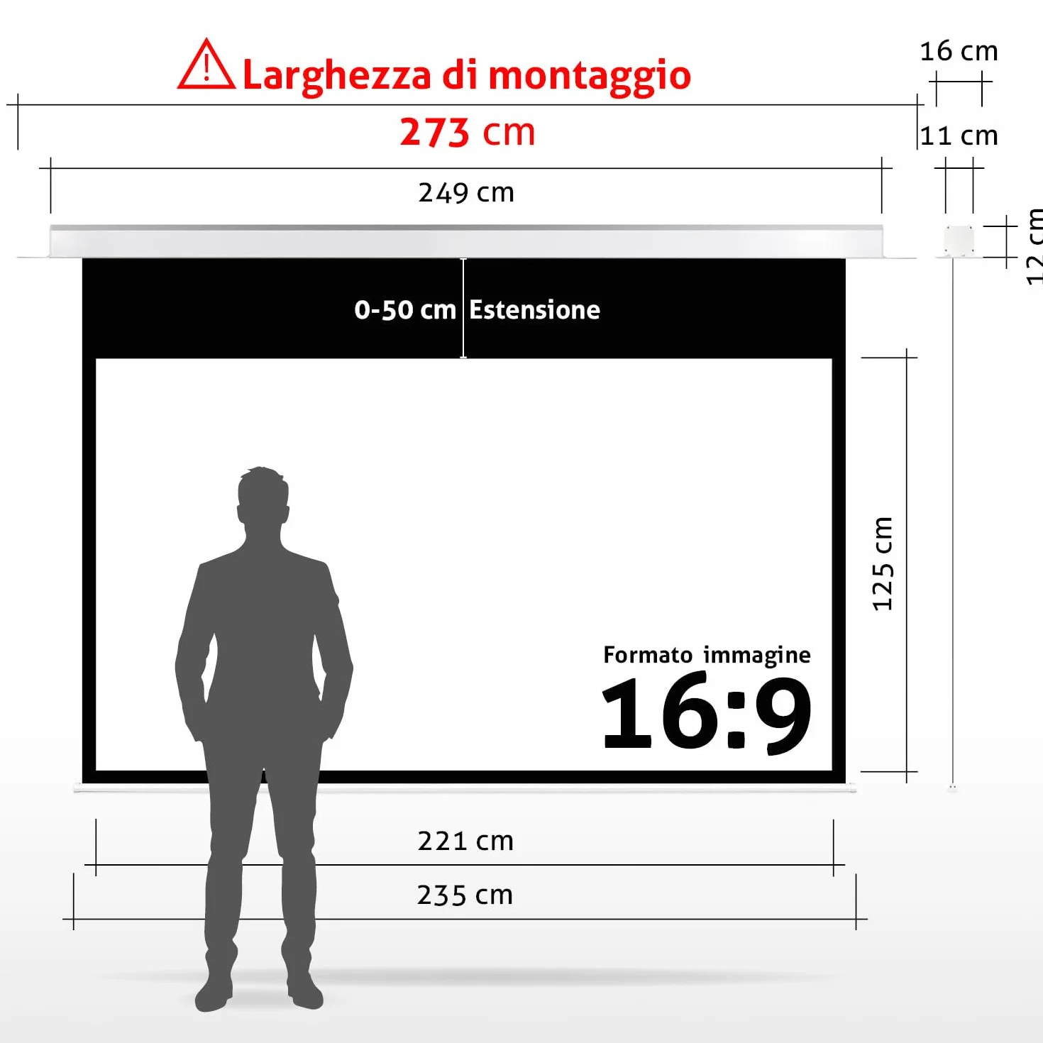ESMART Expert CSX Schermo da incasso a soffitto 221 x 125 cm (100") 16:9 | Telecomando a infrarossi | Controllo del trigger | Schermo di proiezione del motore del proiettore elettrico per home cinema
