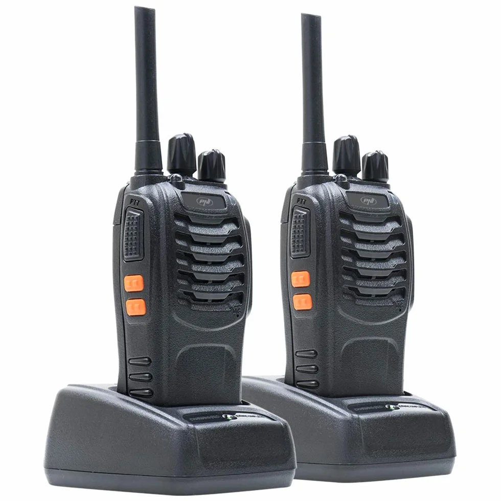 Radio portatile PNI PMR R40 PRO, set con 2 pezzi, 0,5W, ASQ, TOT, monitor, programmabile, batterie 1200mAh, caricabatterie e cuffie inclusi, VOX function