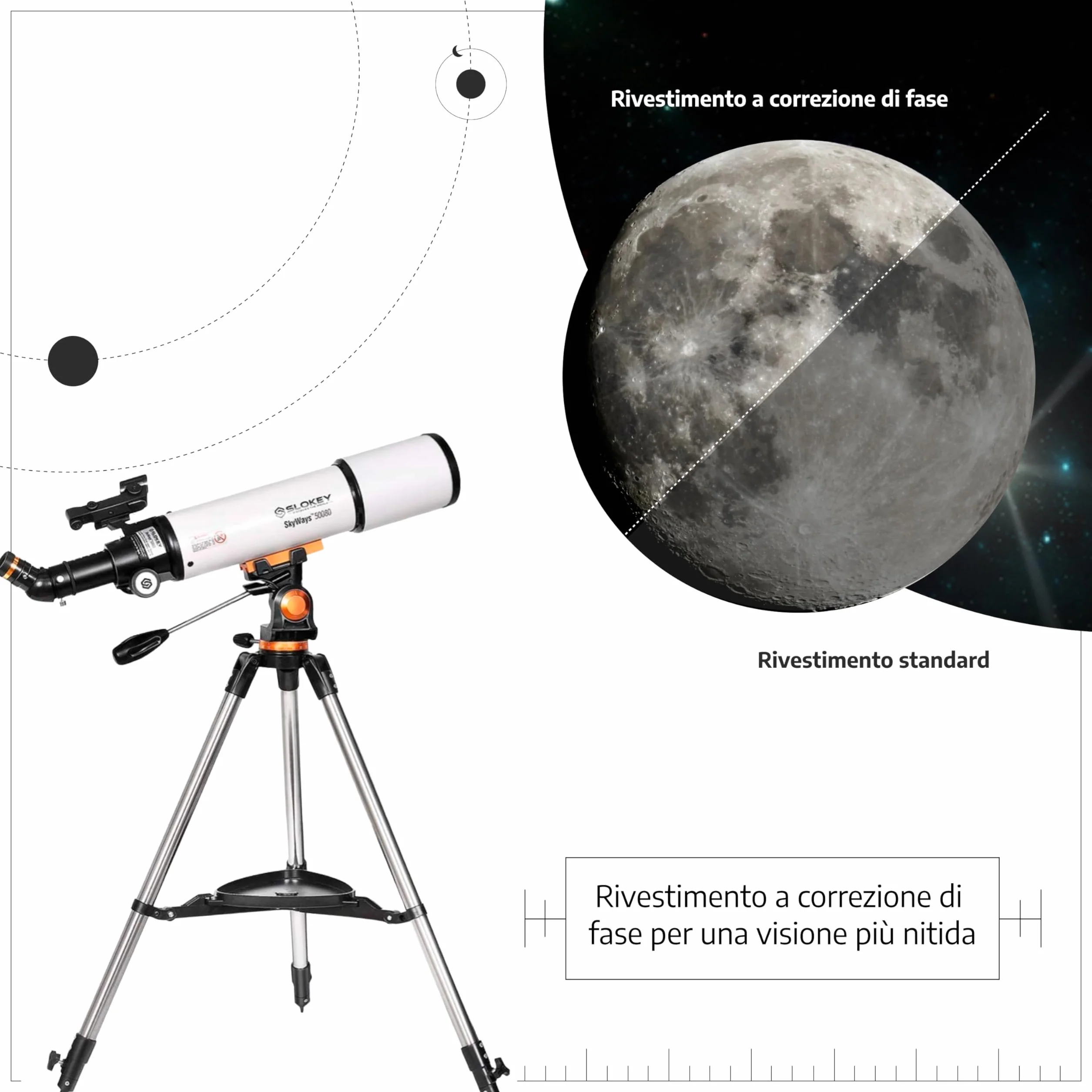 Telescopio Astronomico Professionale per Principianti Adulti - Portatile e Potente 20x-250x, Facile da Installare e Utilizzare - Ideale per Osservare la Luna, Pianeti, Galassie e Altro Ancora