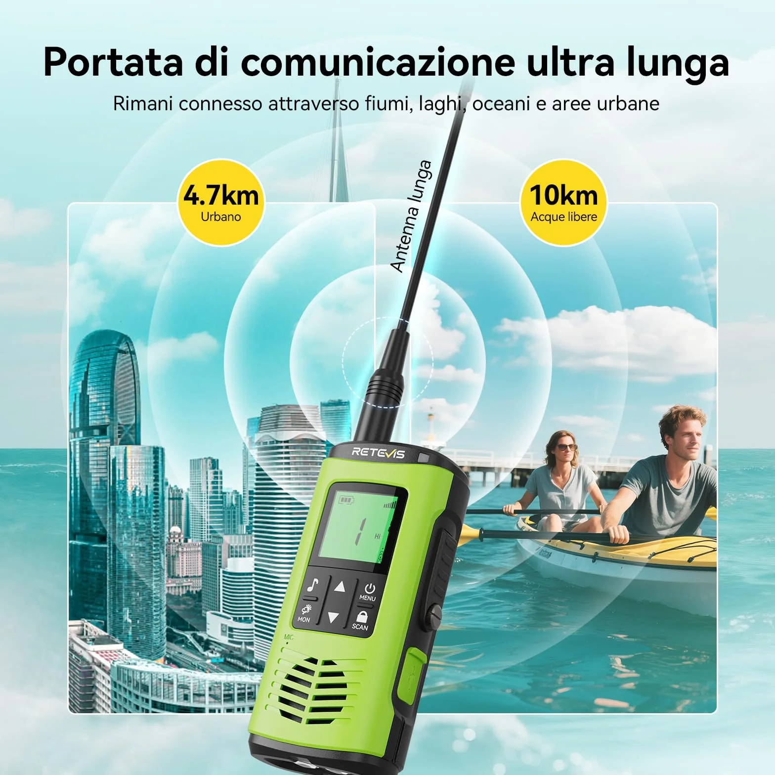 Retevis EZTalk 64S Walkie Talkie IP68 Impermeabile Ricaricabile Adulti Lungo Raggio Radio Bidirezionale (1 Paio)