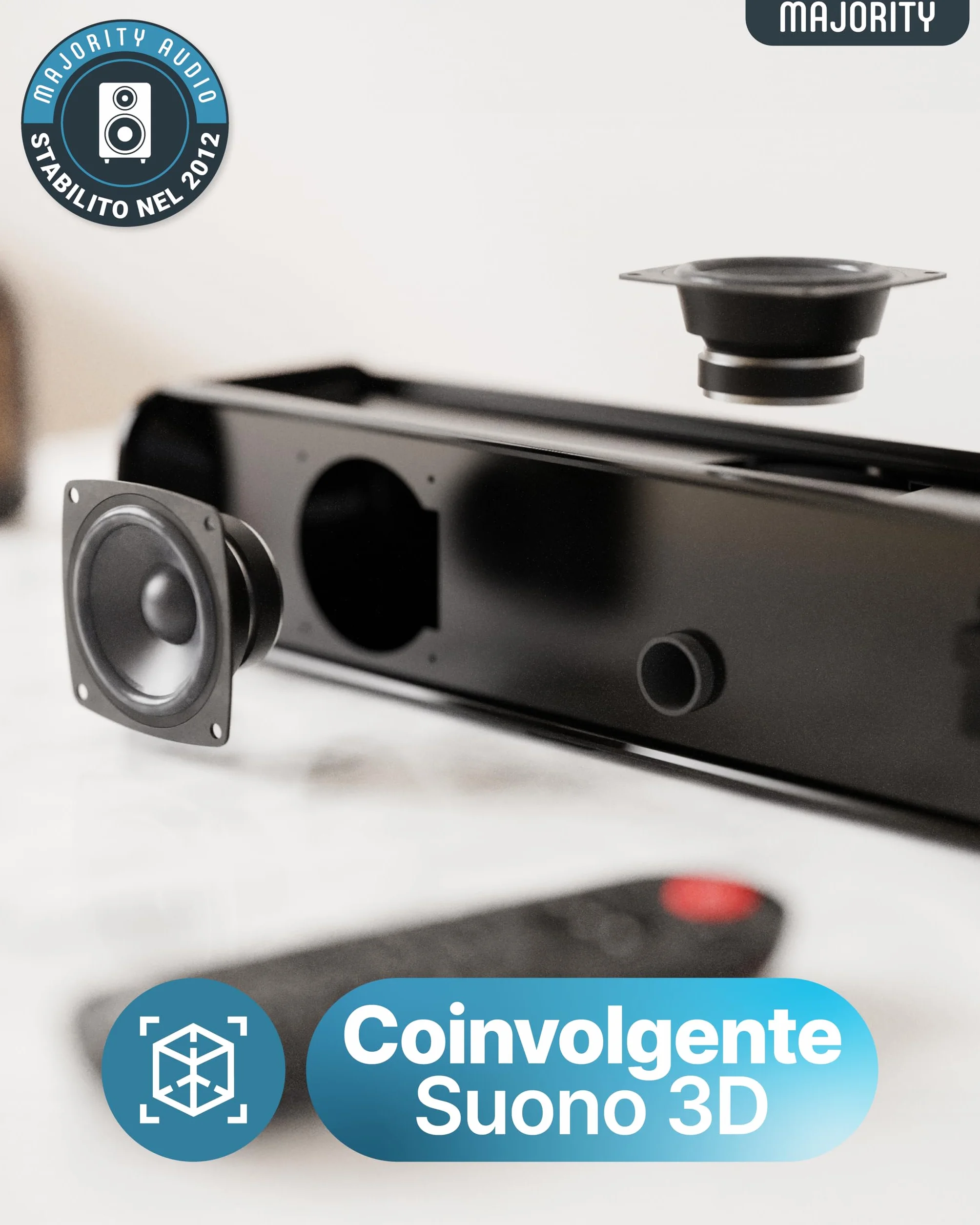 Majority Naga 80 Soundbar Bluetooth per TV | Barra Audio 2.2 Canali 140W con Subwoofer Integrato | HDMI ARC, Ottico, AUX, USB | Soundbar per Smart TV con Suono Surround 3D