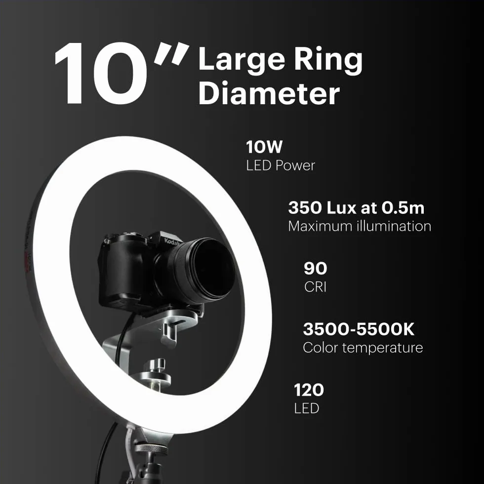 KODAK LED Selfie Ring Light - Treppiede, per Smartphone, Fotocamere DSLR Compatte, Action Cam, con Telecomando, Luminosità e Bilanciamento dei Colori Regolabili, 1600 Lumen - Bianco