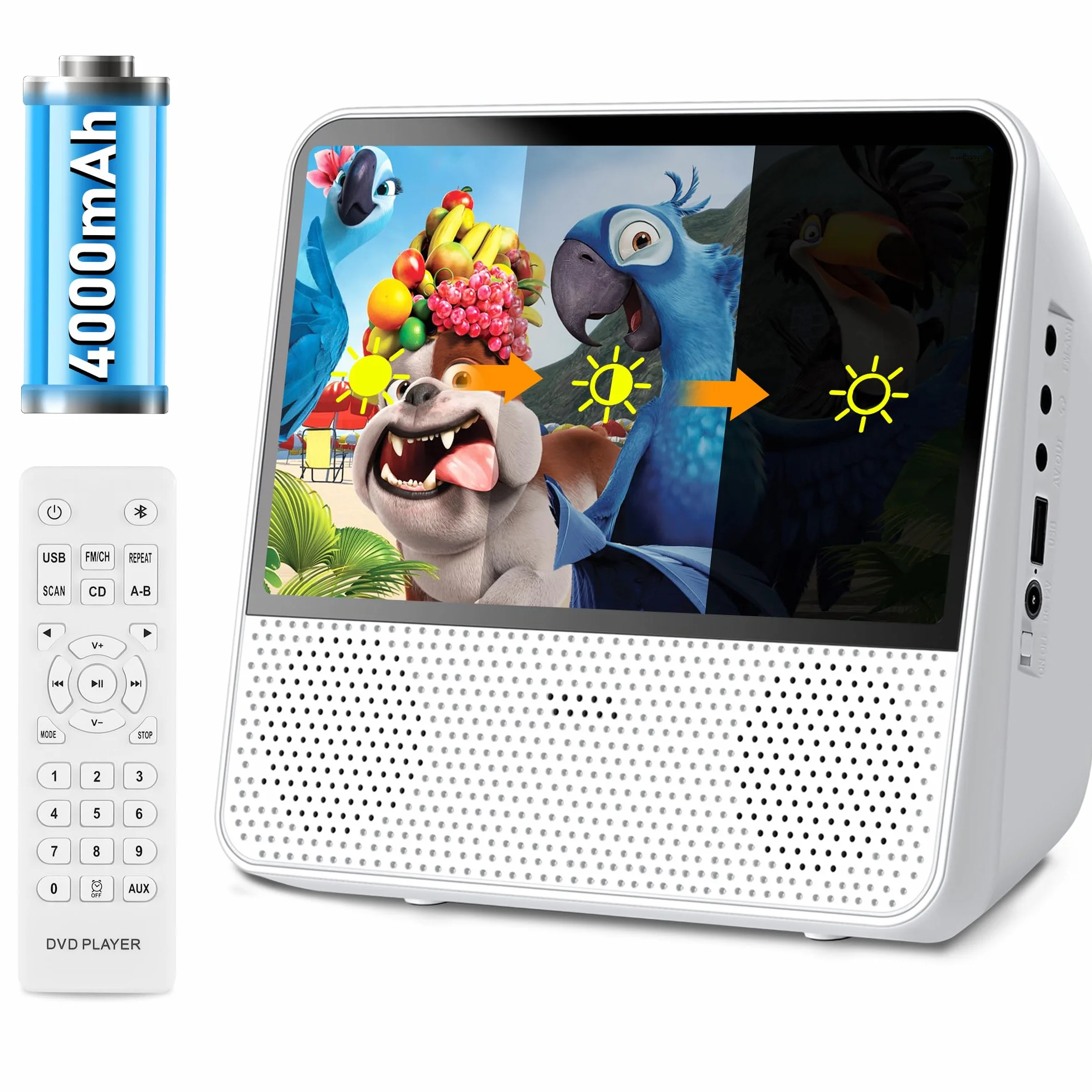 Lettore DVD Portatile 7" con Batteria 4000mAh Bluetooth USB AV AUX