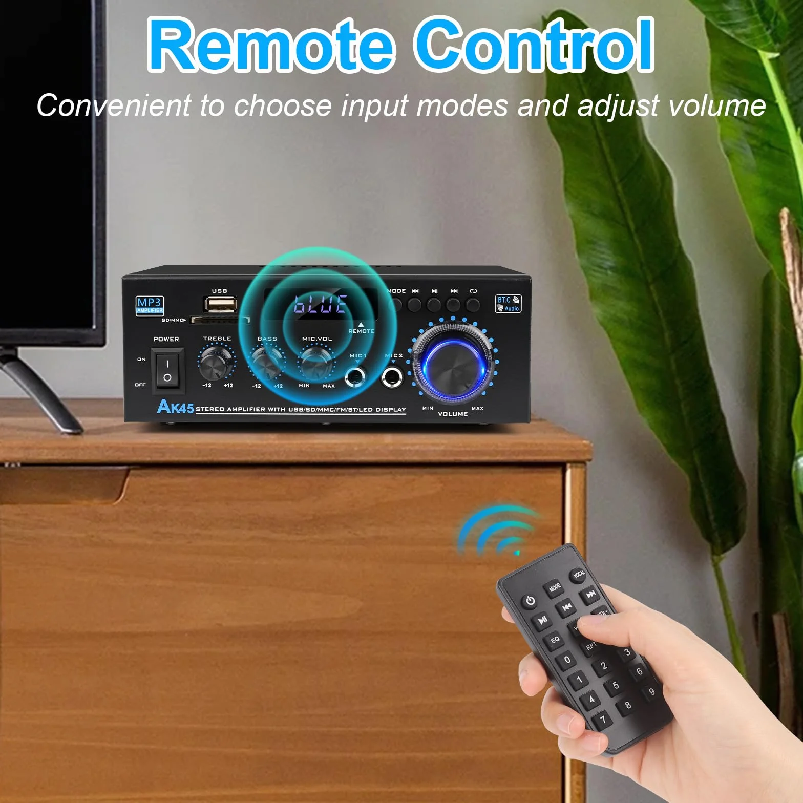 Romicta Amplificatore Audio, Amplificatore HiFi, Amplificatore stereo 600W 2 canali, Bluetooth 5.0, 12V 220V display LCD, Hi-Fi, radio FM portatile, Scheda SD Card/USB, per la casa o per l'auto
