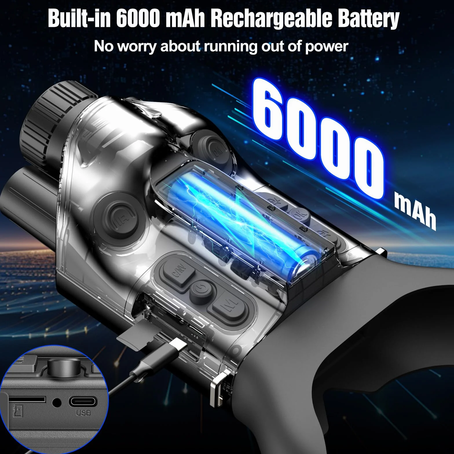 4K Visore Notturno Binocolo Visione Notturna Professionale con Telemetro, Cannocchiale Infrarossi 6X Zoom, Batteria 6000mAh Foto Video per Caccia e Campeggio