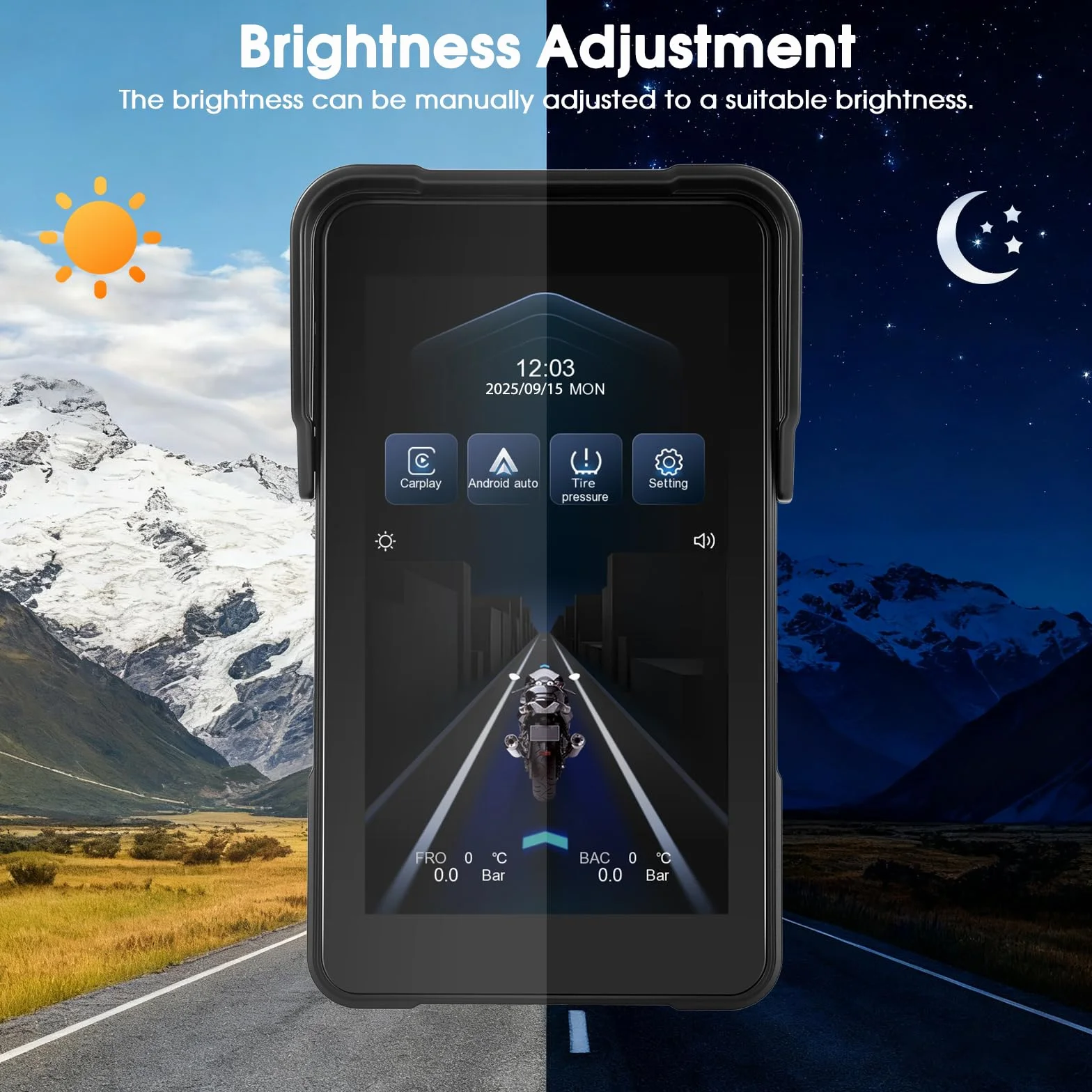 Navigatore per moto con Apple CarPlay e Android Auto Wireless, Autoradio Portatile Touchscreen HD 5 Pollici Bluetooth FM Impermeabile IP68