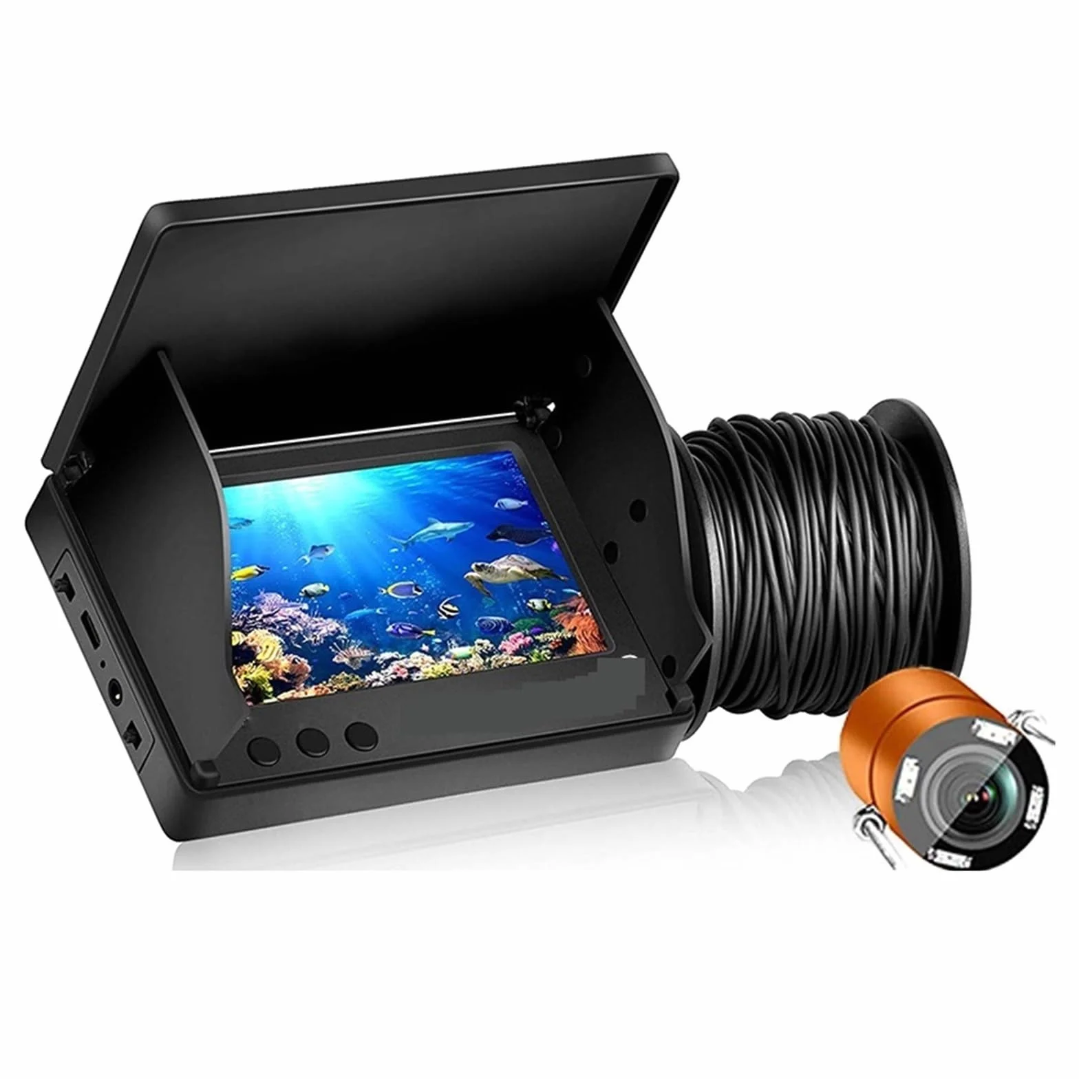 Fotocamera da Pesca Fish Finder LCD 5.0/4.3 Pollici Display Subacqueo 220° Telecamera Da Pesca Impermeabile IPS 1080P 9 Ore Endurance Night Vision ,Fotocamera per la pesca subacquea(30m line 5.0 inch