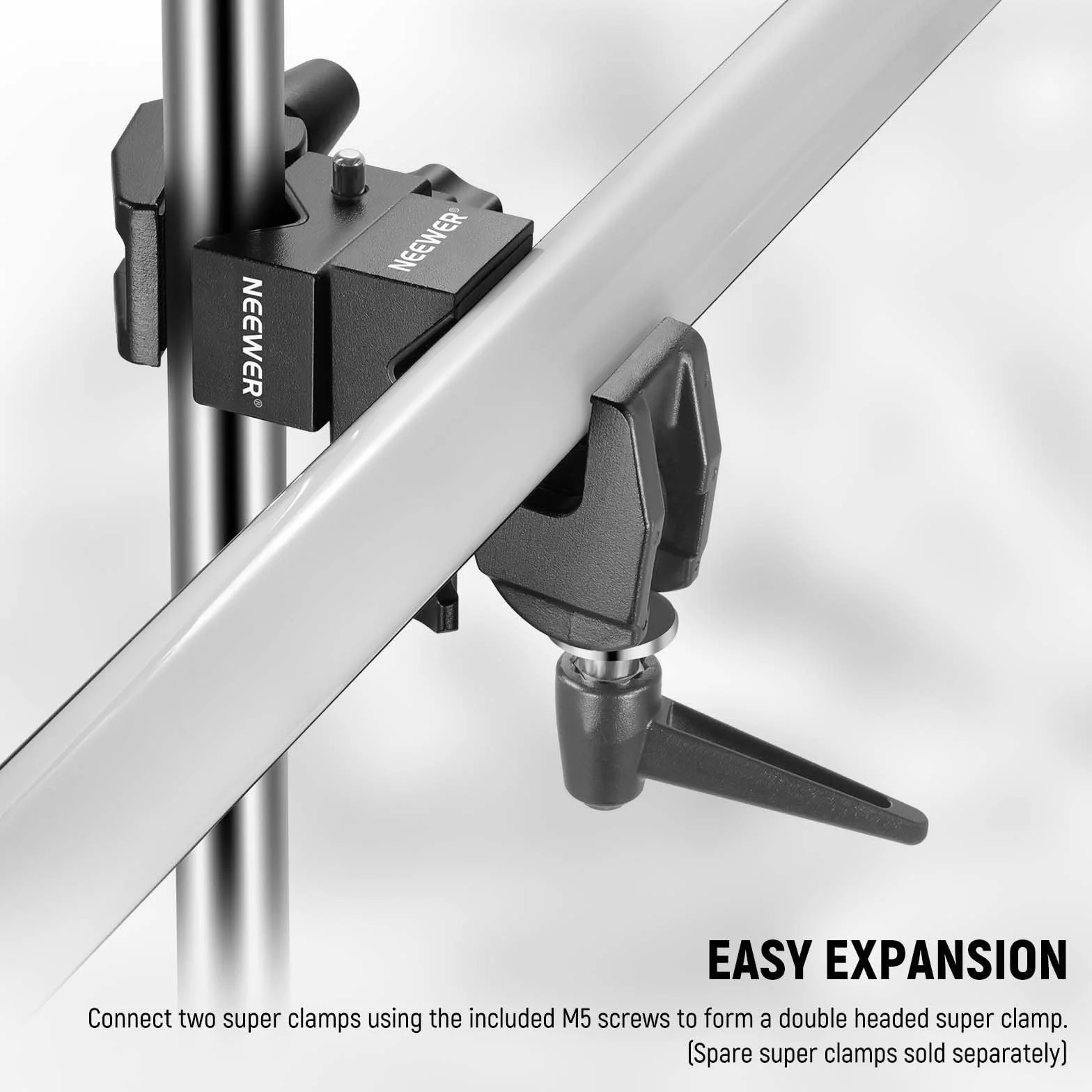 NEEWER 2pz Super Clamp con Perno 5/8", Blocco a Molla, Morsetto Ganascia da 2,4", Morsetto Granchio Robusto per Palo per Superficie Piana di Tubo Tondo, per Montaggio Luce Fotocamera, Max 15kg, UA017